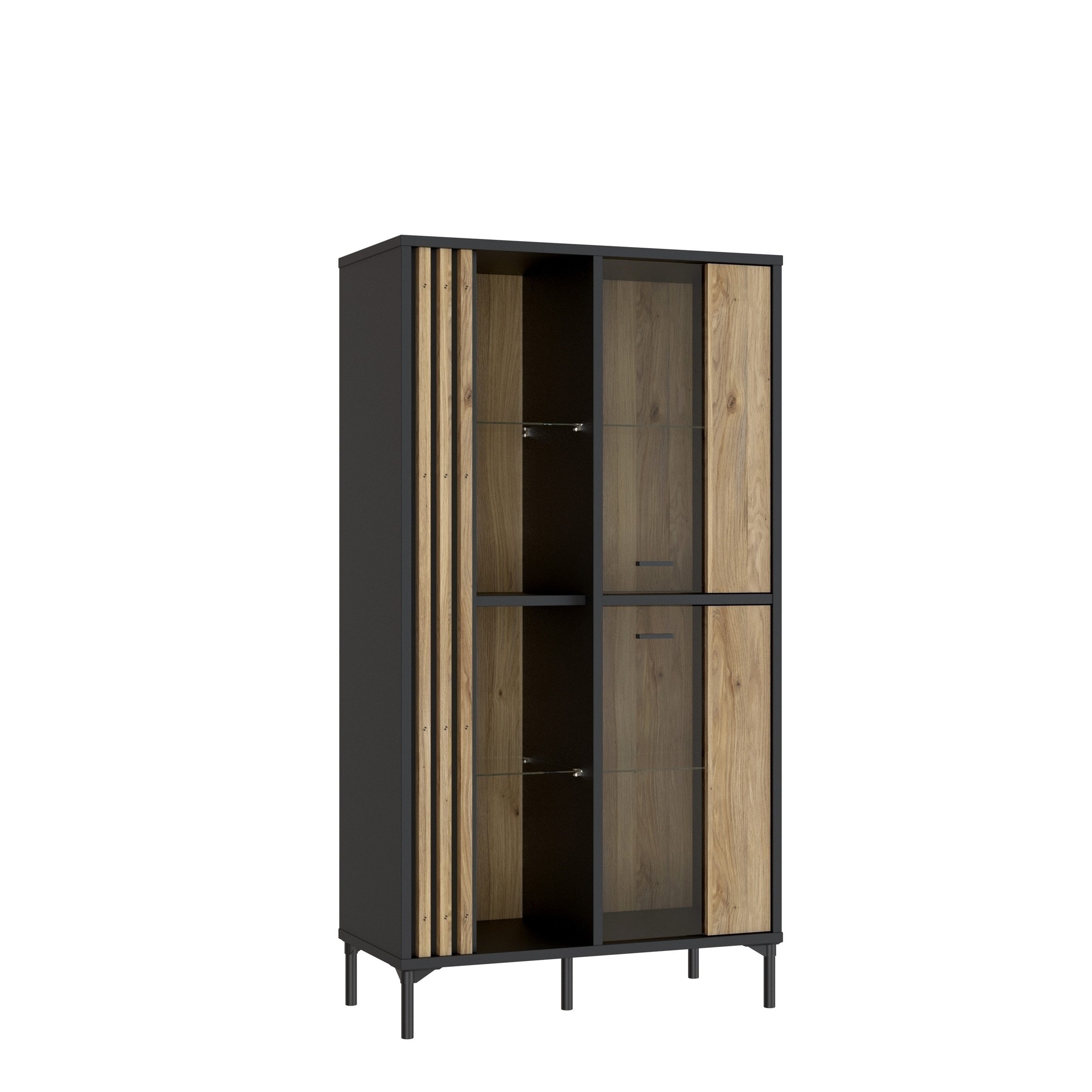freiraum Glasvitrine JOAKIMIS Lamelle, Mauvella Eiche Dekor / Schwarz - 87x162,2x41,5cm (BxHxT)