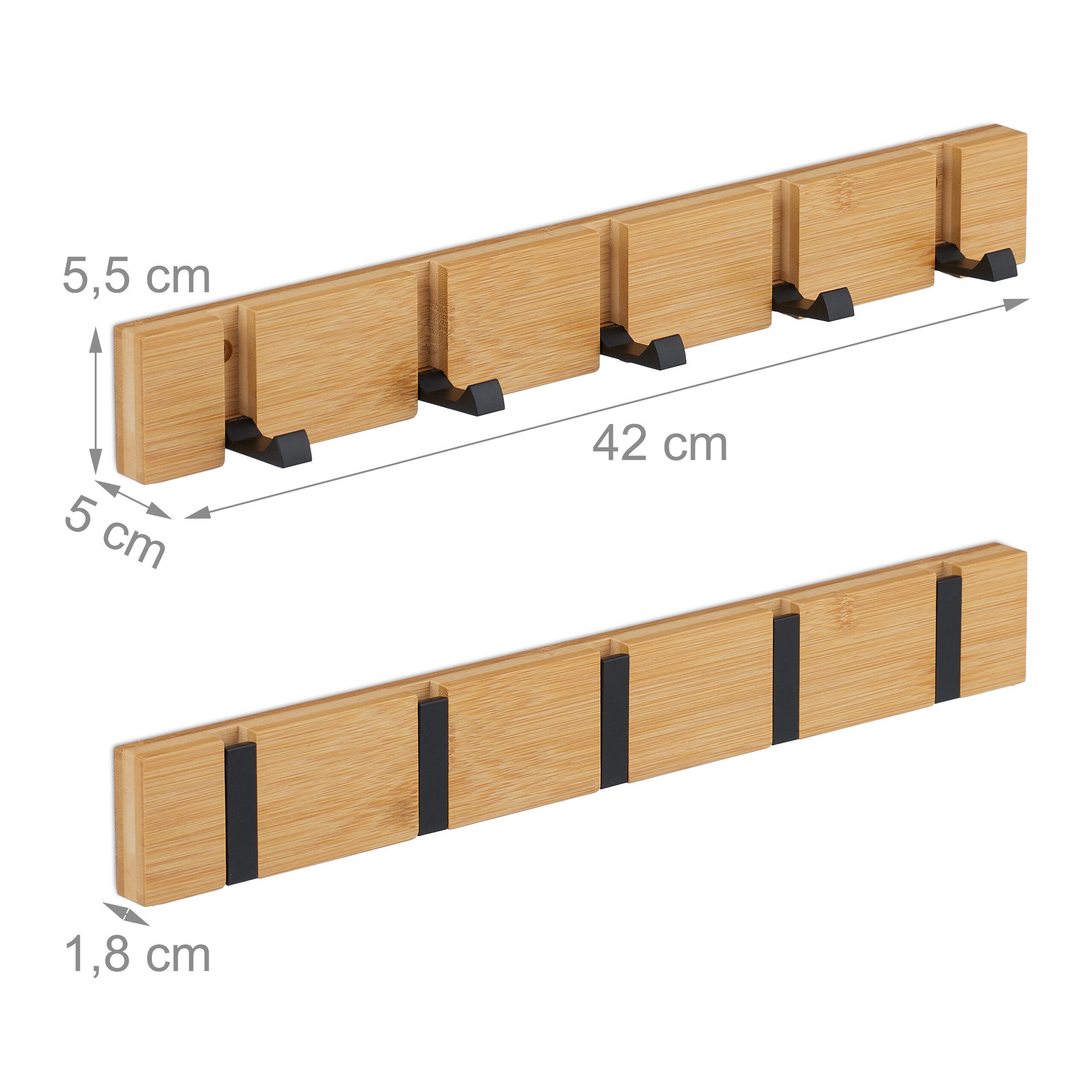 relaxdays Wandgarderobe Garderobenleiste mit klappbaren Haken (1 St), 5 Haken – Bild 4 von 5