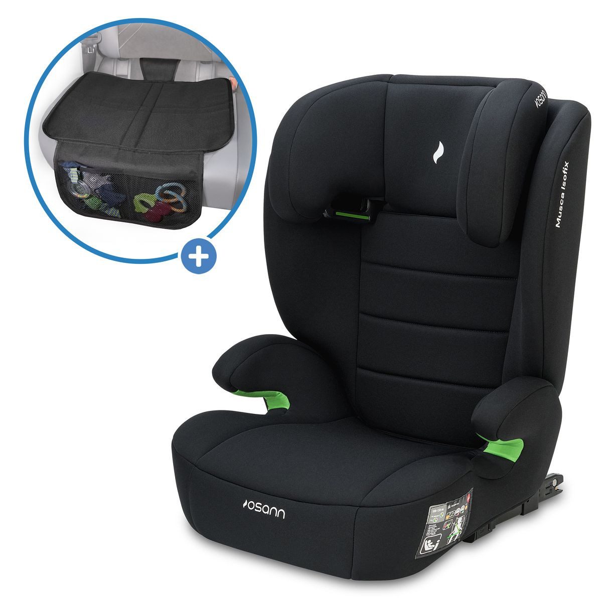 Osann Autokindersitz Musca i-Size - Black, ab: 3 Jahren, bis: 12 Jahren, Kinder Autositz ab 3 Jahre - 12 Jahre mit Isofix inkl. Polsterschutz
