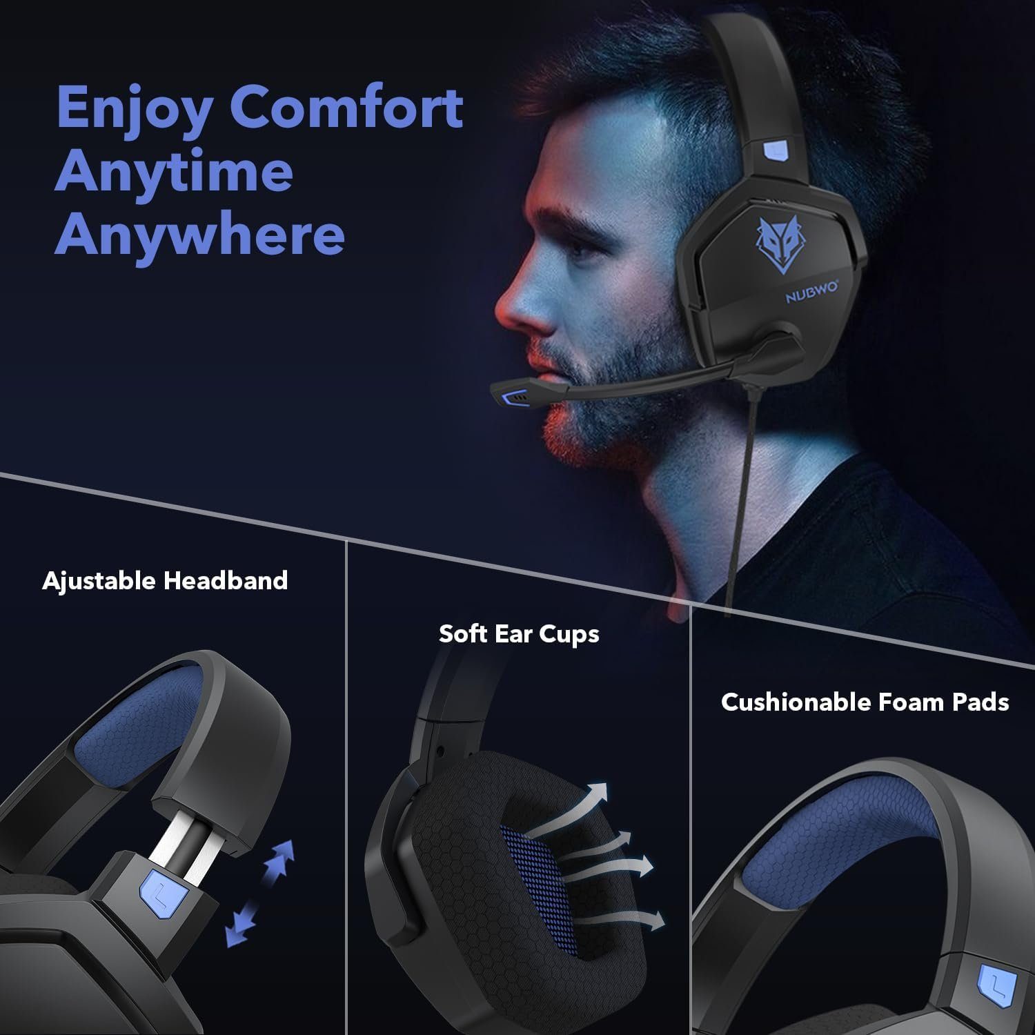 PS4 Stereo-Kopfhörer Kabelsteuerung, Cancelling-Mikrofon, Noise (Unidirektionales Kabelsteuerung) NUBWO Gaming-Headset Geräuschunterdrückung mit Xbox One