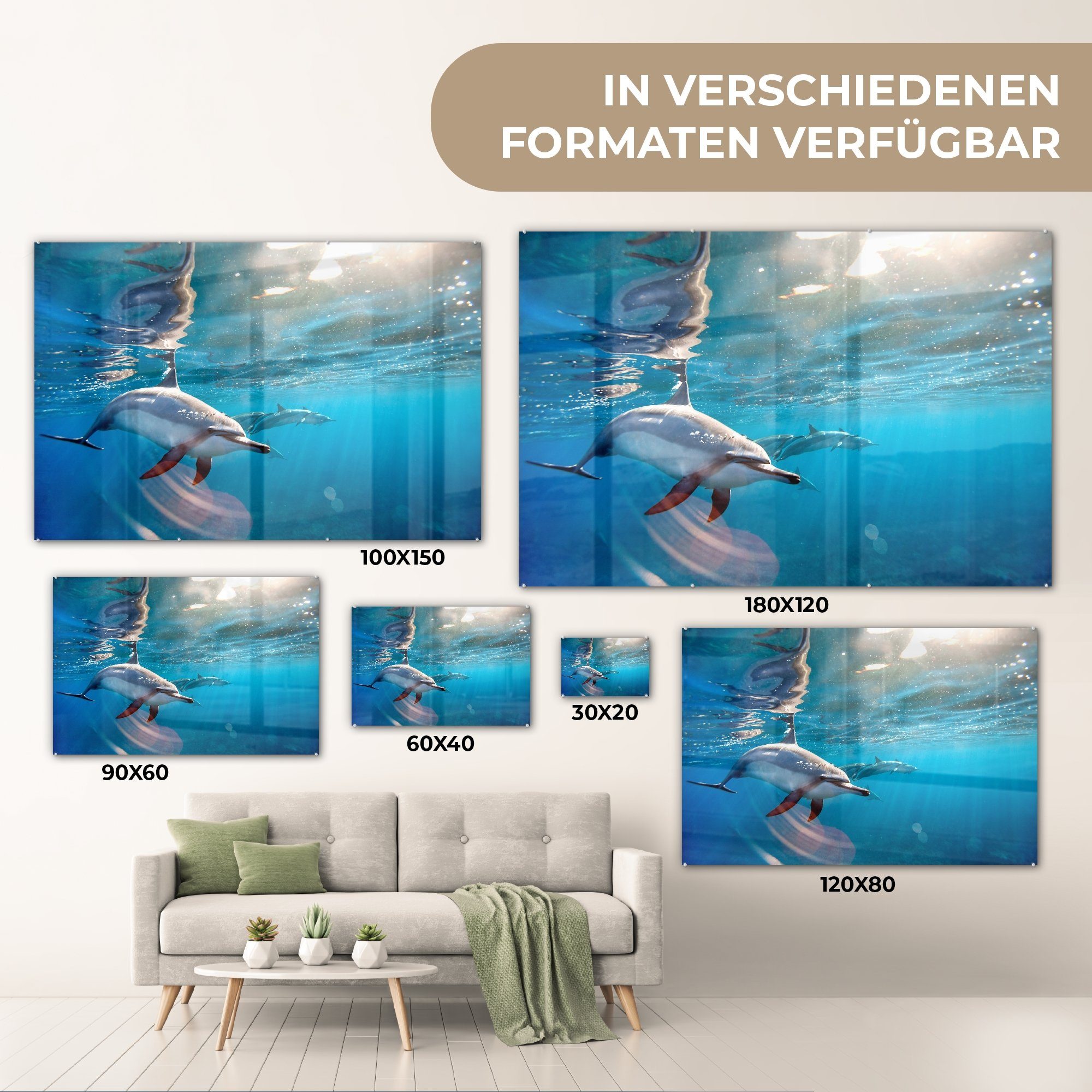 Acrylglasbild (1 Sonne & Wohnzimmer Wasser, Delphin St), - Schlafzimmer MuchoWow Acrylglasbilder -