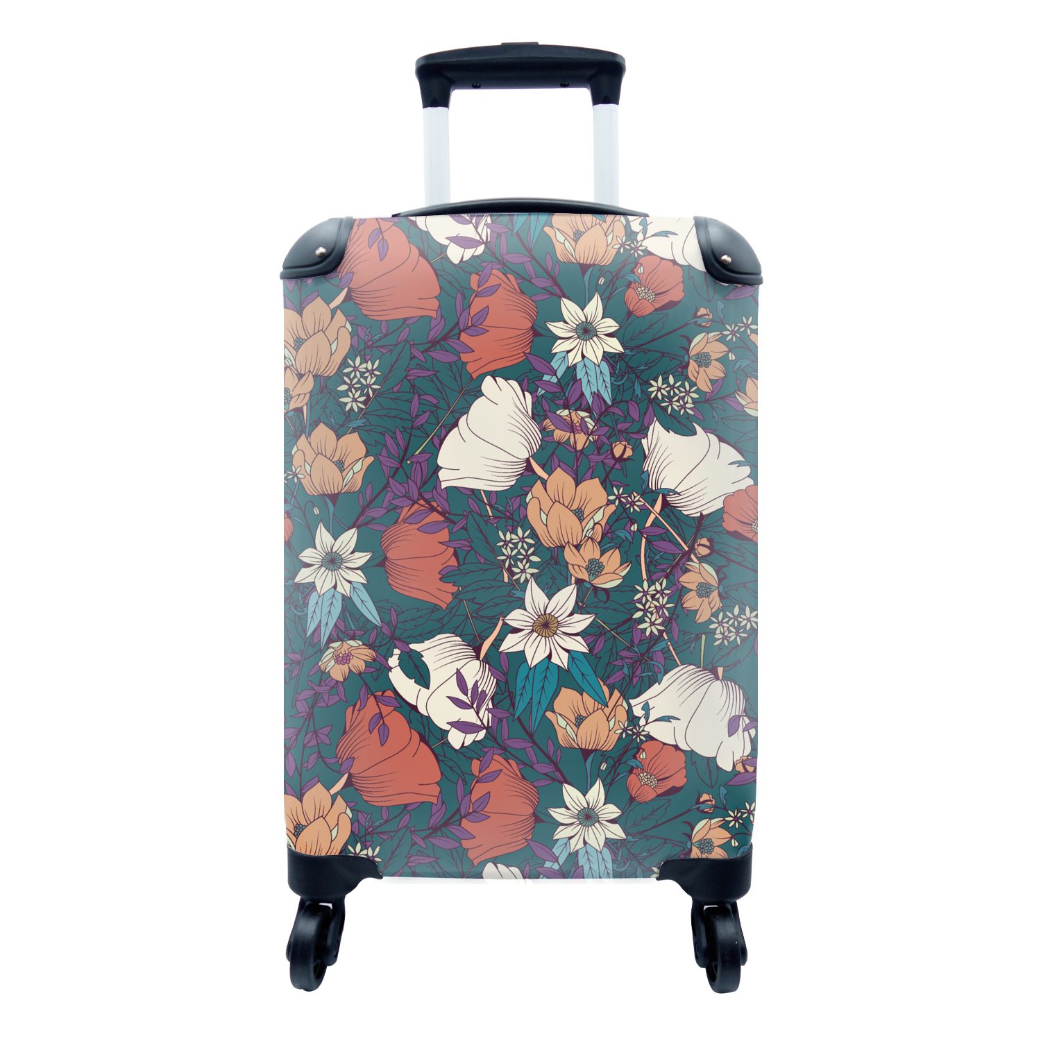 Reisekoffer Vintage mit für Trolley, Blumen, - Botanisch Reisetasche - Handgepäck rollen, Ferien, 4 Rollen, Handgepäckkoffer MuchoWow