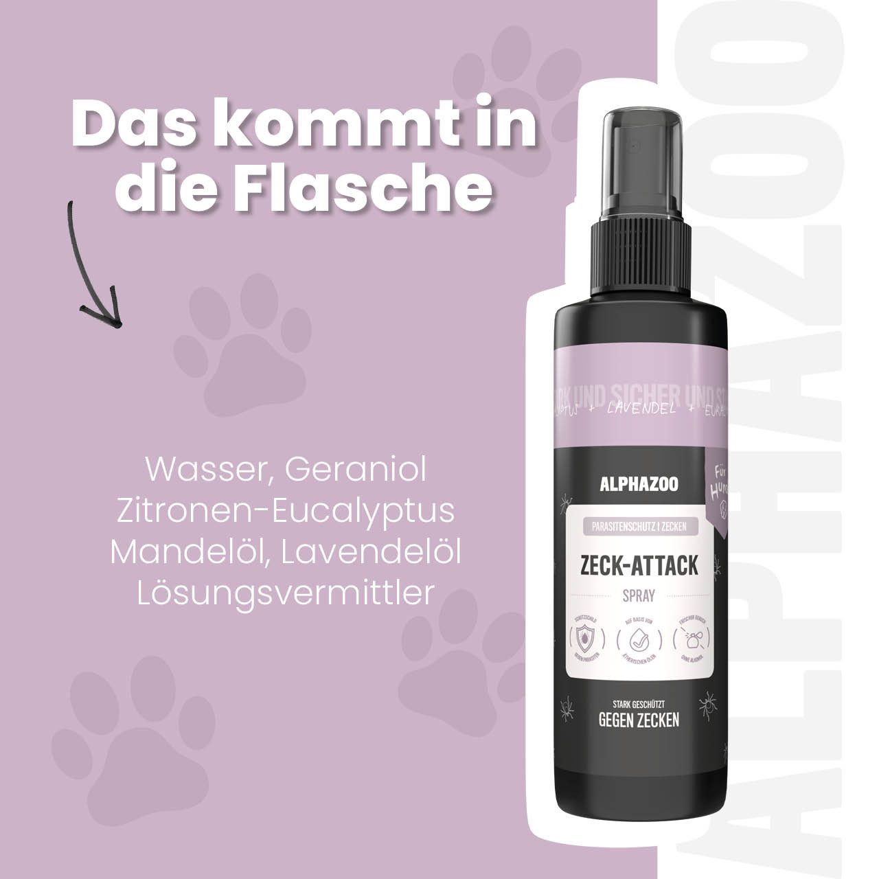 ALPHAZOO Zeckenschutzmittel ZeckAttack Zeckenspray für Hunde 100ml, 100 ml, Effektiver Zeckenschutz mit natürlichem Inhalt