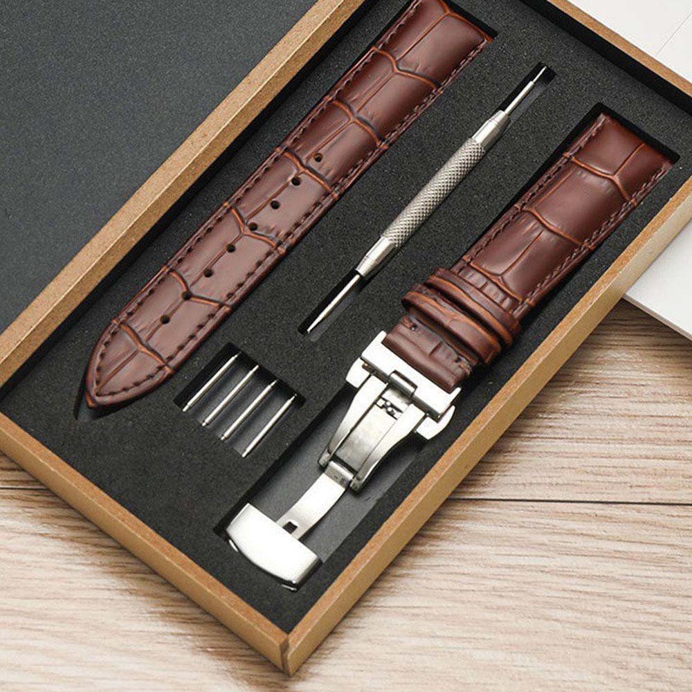 Sunicol Uhrenarmband Echtes Lederarmband, Vintage,18/20/22mm, weiches Leder, Ersatzbänder, Edelstahl-Schnalle, mit Box Dunkelbraun