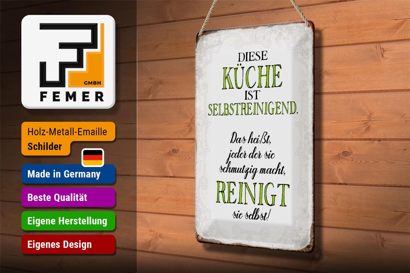 Femer GmbH Metallschild Spruch 20x30cm diese Küche ist selbstreinigend Küchendeko, (1 St), gewölbte Oberfläche, abgerundete Ecken, umgeschlagene Kanten – Bild 3 von 5