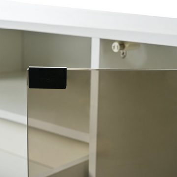 WISHDOR TV-Schrank TV-Ständer mit L ED-Beleuchtung (für einen 60-Zoll-Fernseher, marmorgeäderter Tischplatte und elegantem Glasdesign) Mit 2 Türen, 1 Schublade und 1 offenem Fach