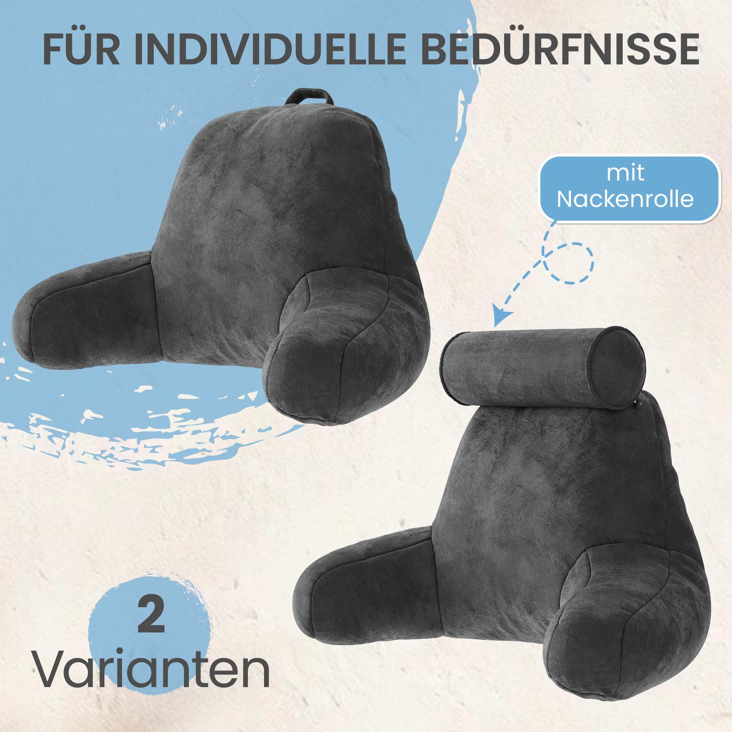 ELONEO Rückenkissen mit Armlehnen für Bett & Sofa, waschbarer & abnehmbarer Bezug