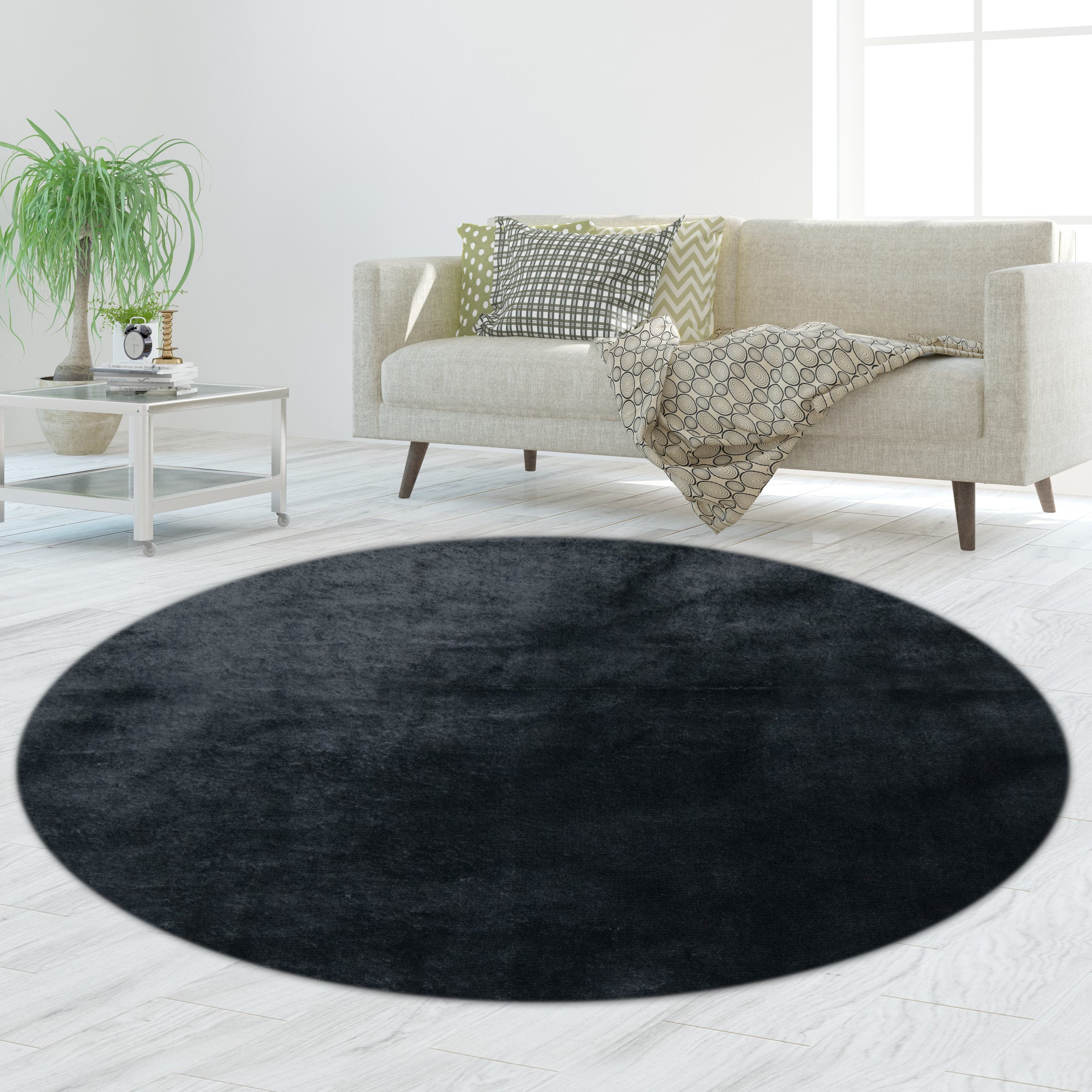 TeppichHome24 Flokati-Teppich Teppich Shaggy Flokati in schwarz, rund
