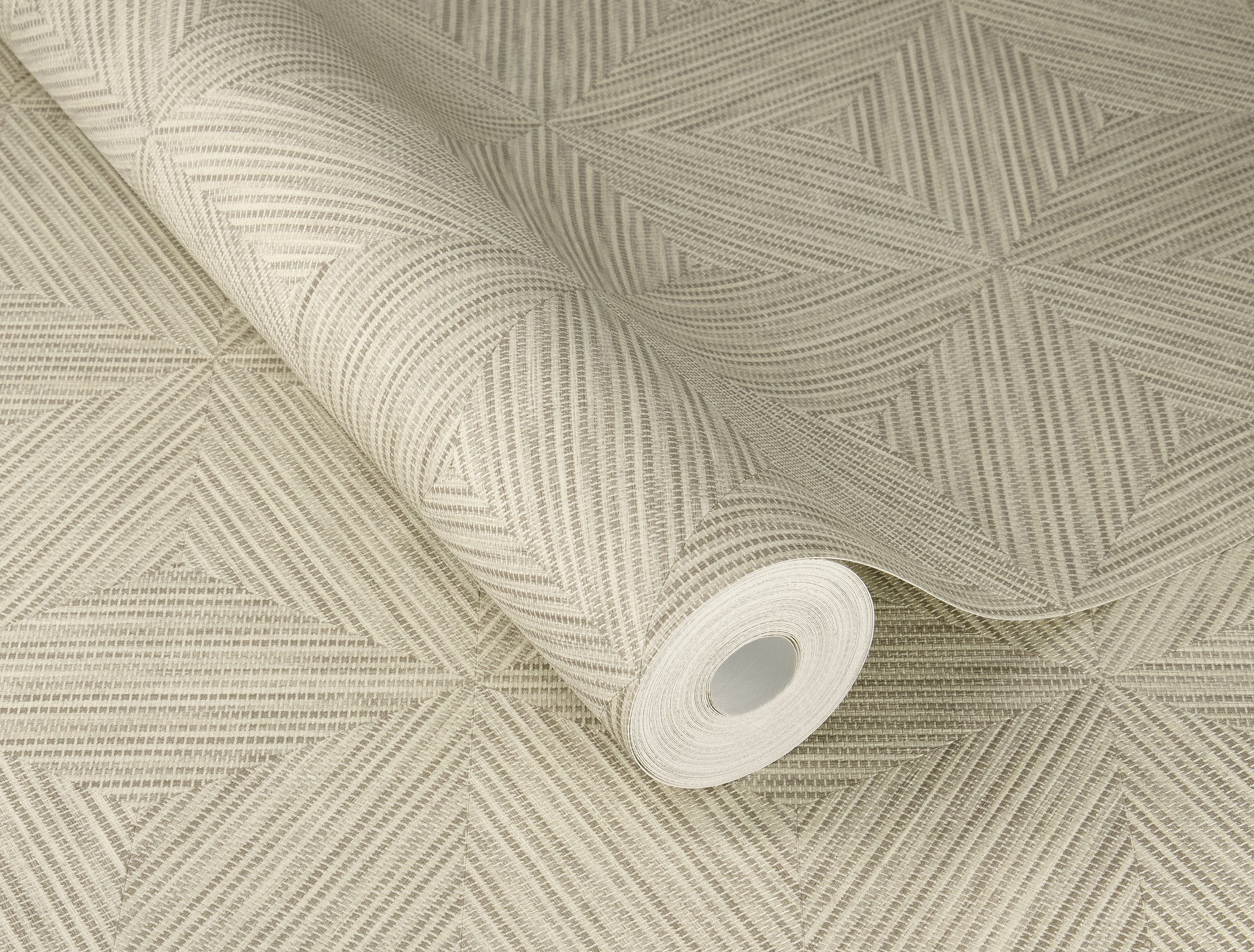 Rasch Vliestapete Rauten 3D-Effekt - Vinyltapete Beige Grau, floral, 3D-Optik, grafisch, (1 Rolle, 1 St., Kollektion 'Back To Nature' - 10,05 m x 0,53 m), Lichtbeständige Farben - Feucht abwischbar - Restlost abziehbar