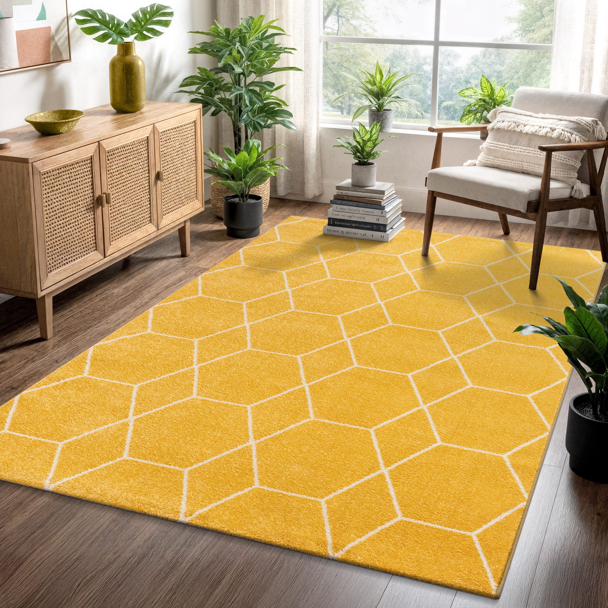 Sanat Teppich Trellis, auch als Läufer und Rund, rechteckig, Höhe: 10 mm, Kurzflor, skandi, boho, große Farbauswahl, alle Räume