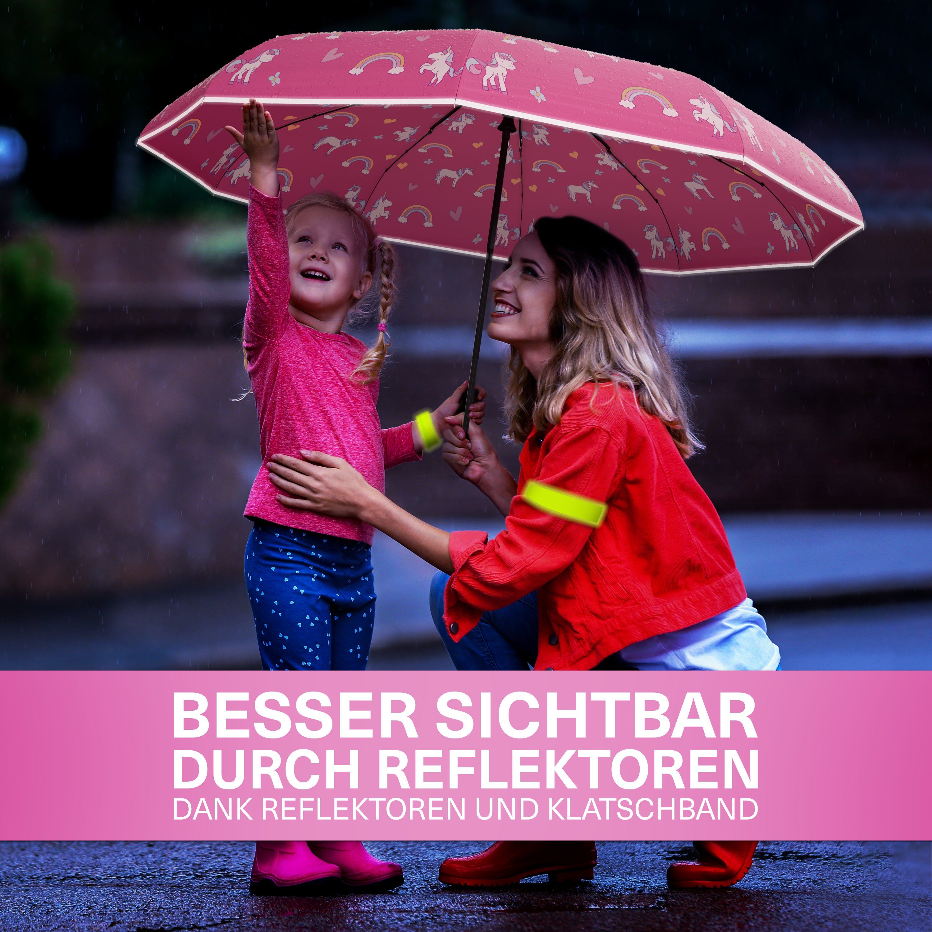 Styngard Taschenregenschirm Rotterdam, Regenschirm Kinder mit Sicherheitsreflektoren - Kinderschirm