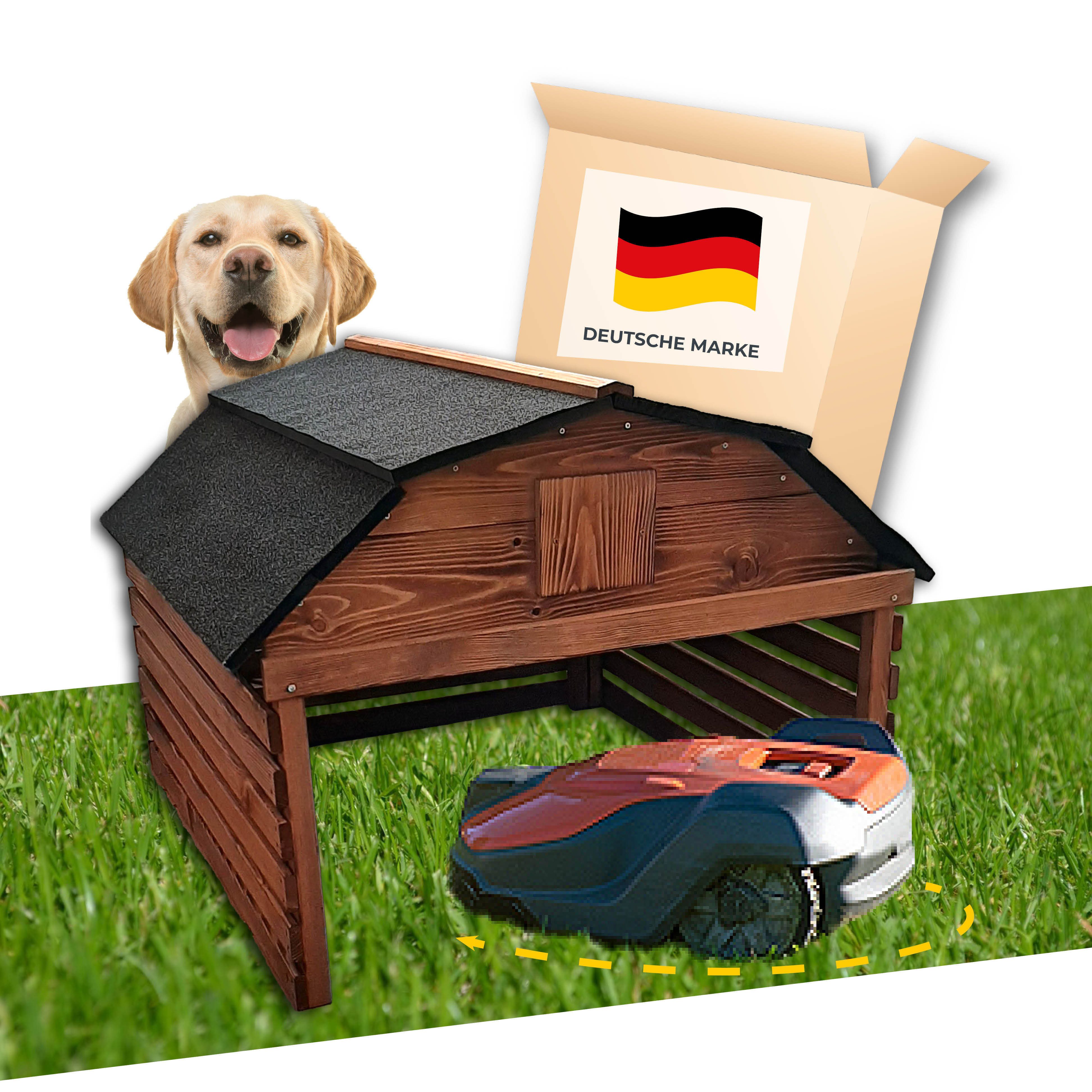 STAHLMANN COMMERCE GmbH Mähroboter-Garage STAHLMANN® Mähroboter Garage [78,5 x 74 x 63 cm], für alle gängigen Mähroboter, (Spar-Set, 1-St), Carport für Rasenroboter [wetterfest] – Made in EU