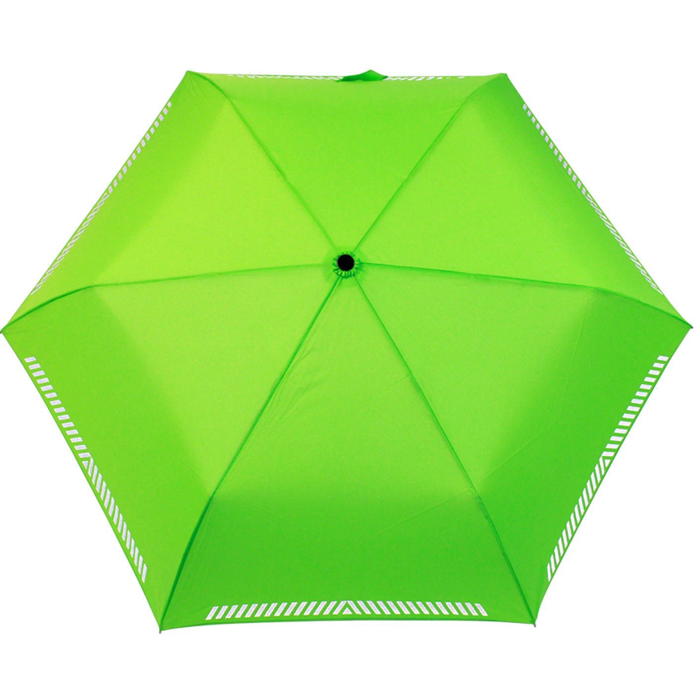 iX-brella Taschenregenschirm Mini Kinderschirm Safety extra reflektierend Reflex leicht, neon-grün