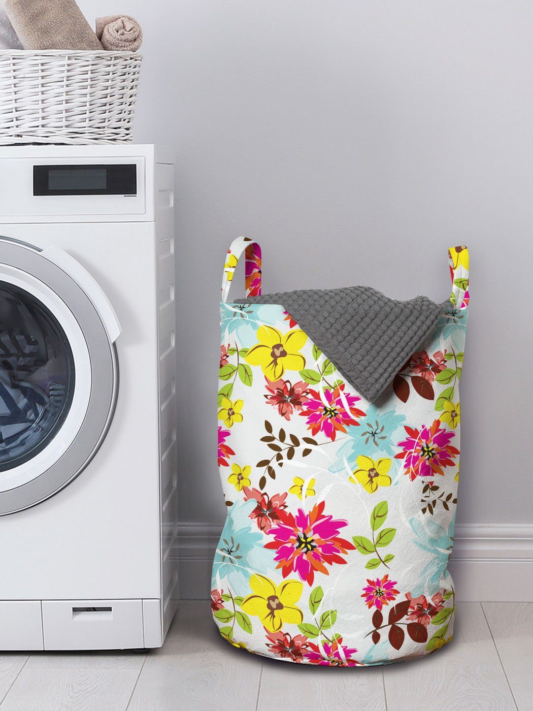 Abakuhaus Wäschesäckchen Wäschekorb mit Bunter Waschsalons, Kordelzugverschluss Sommer-Blüten-Kunst Blumen für Griffen