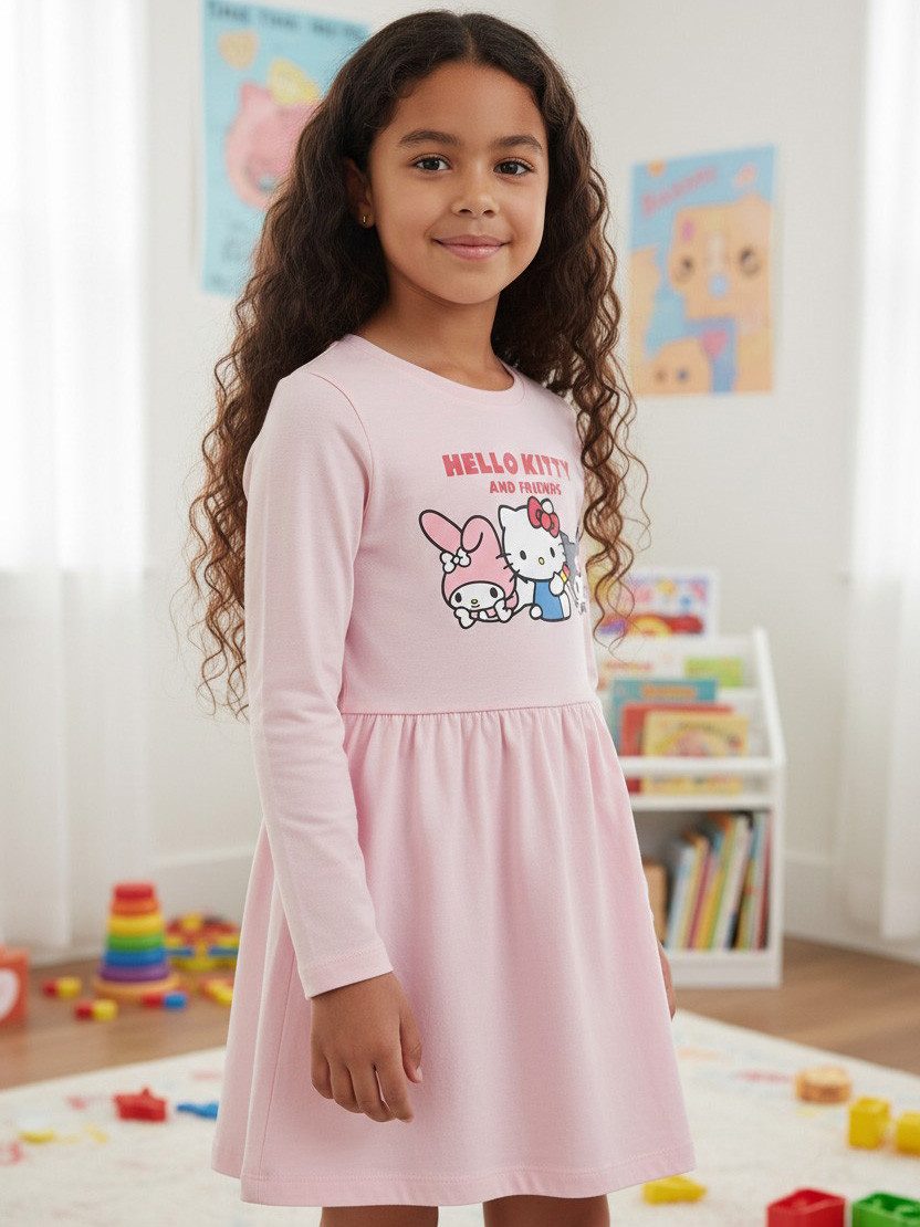 United Labels® A-Linien-Kleid Hello Kitty Kleid Kuromi My Melody Friends Kleidchen Rock langarm Hello Kitty and Friends – Bild 3 von 4
