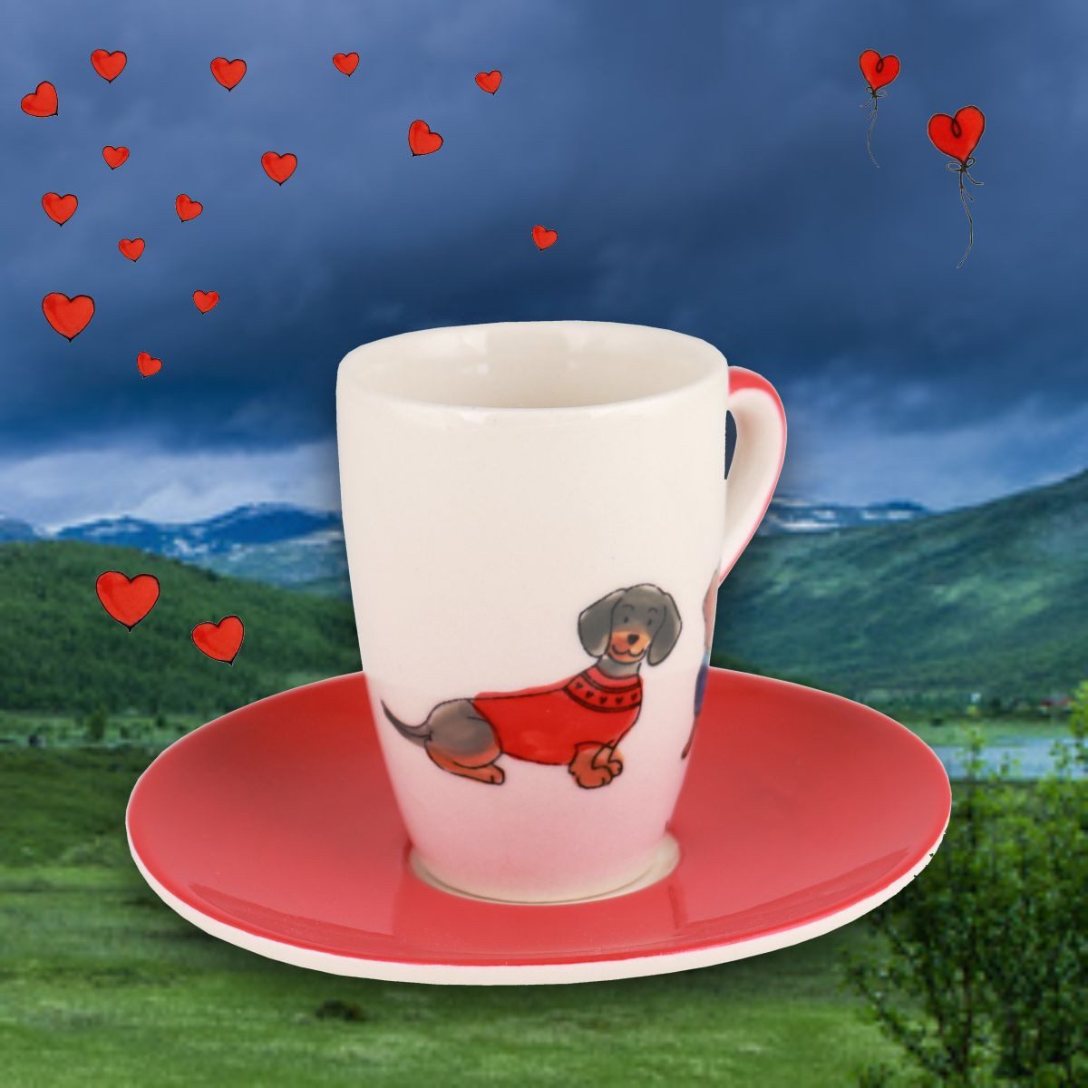 Mila Espressotasse Mila Keramik Espresso-Tasse mit Untere Dackelfreunde, ca. 75 ml, Keramik