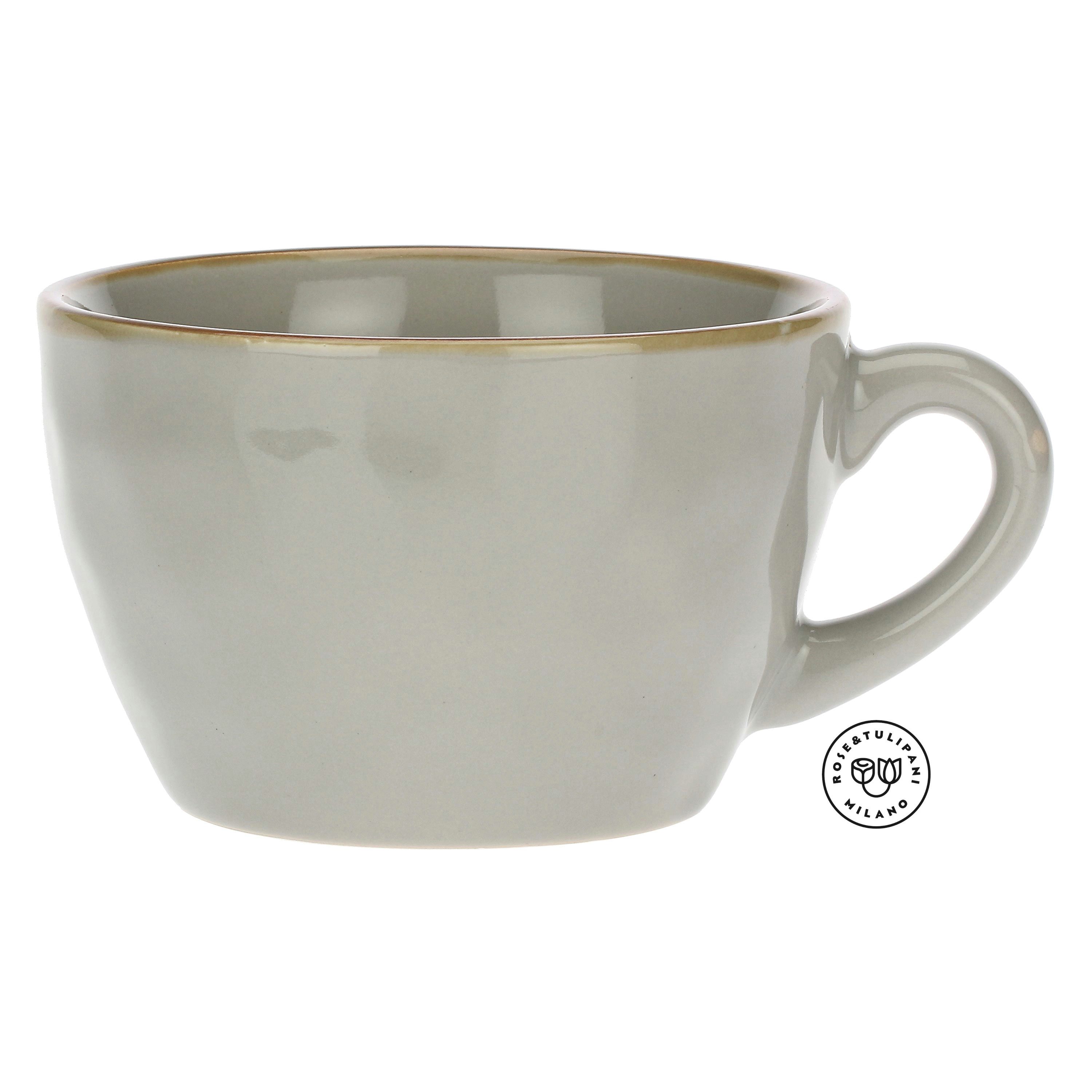 Rose & Tulpani Tasse Frühstückstasse große Кружки Kaffeetasse 420 ml Concerto Grau, Steingut, Ofenfest, Handgemacht