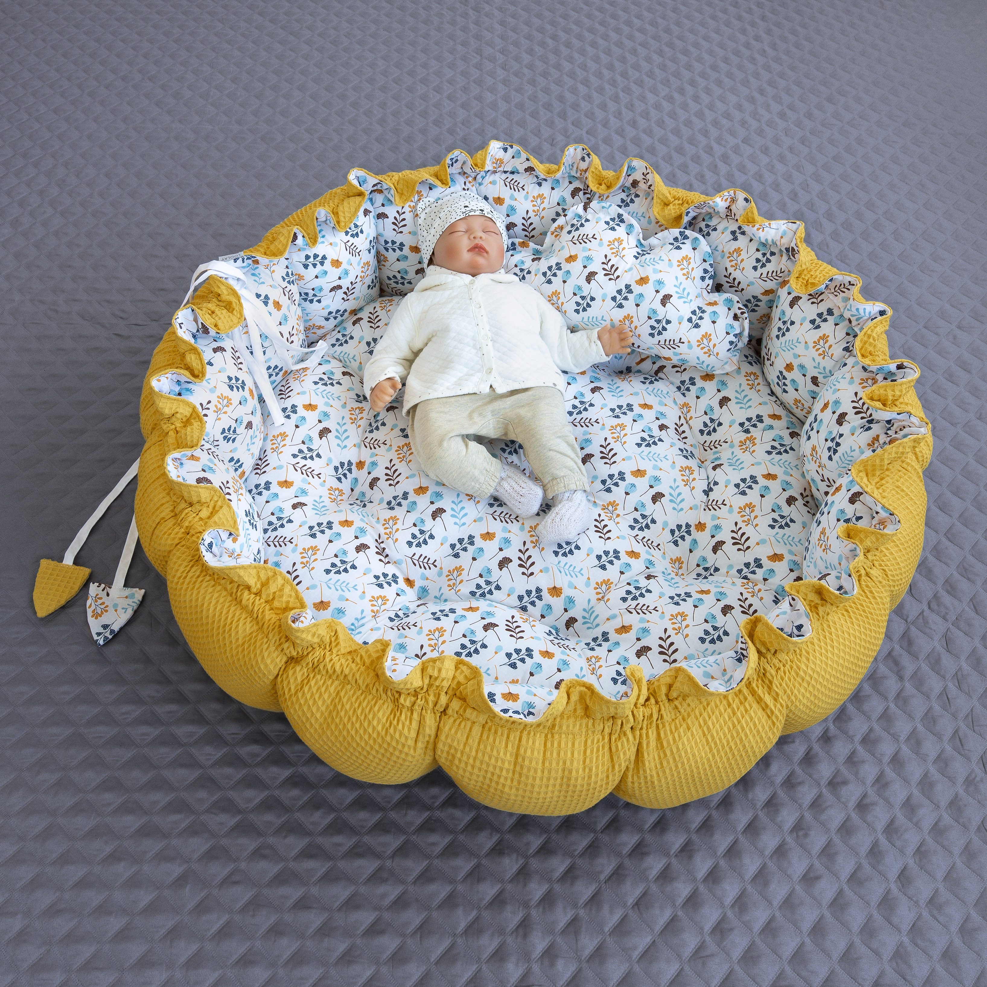 Bettnestchen Zweiseitig ENGELSNEST XXL Premium WAFFELPIQUE + Decke + Kissen