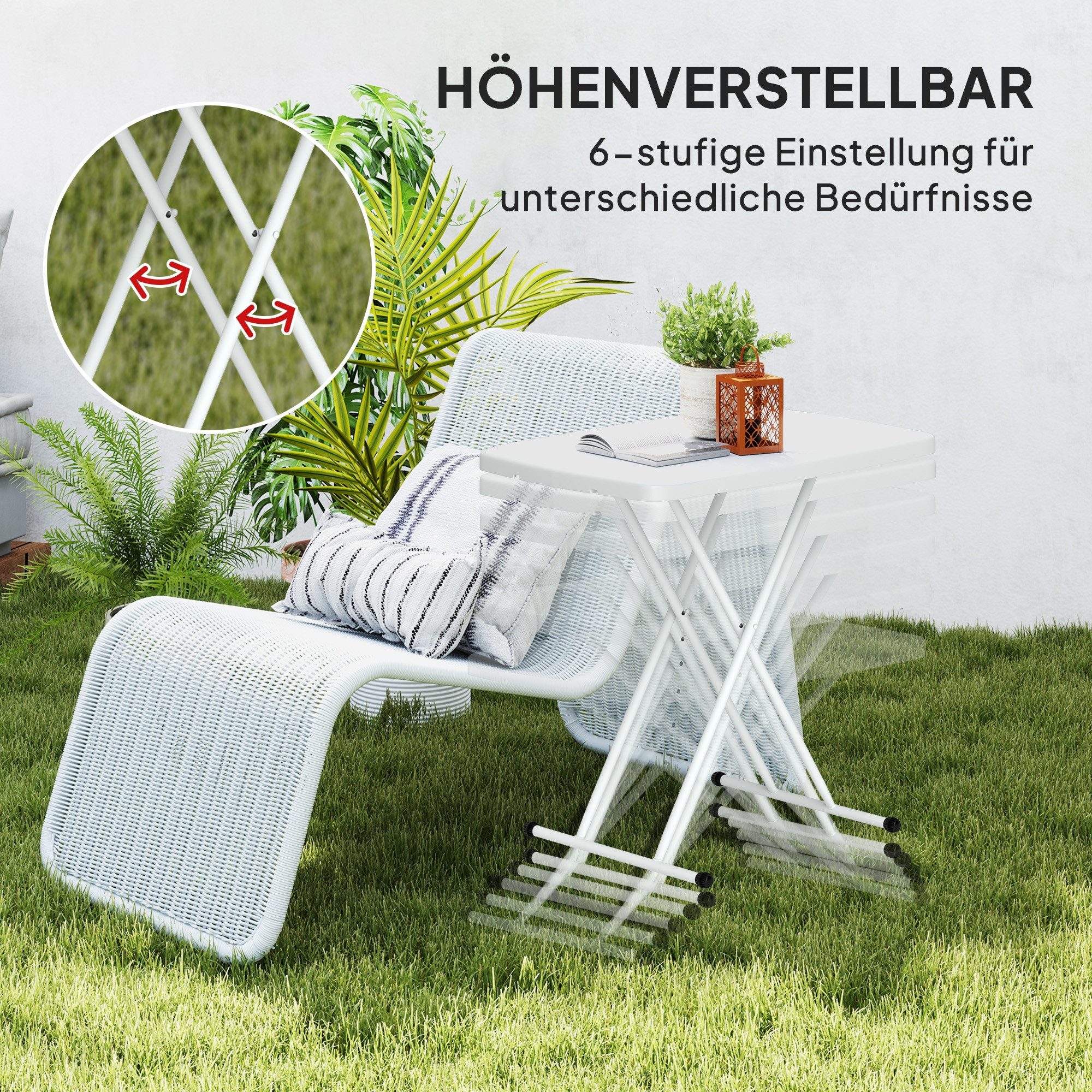 MC Star Gartentisch Tragbarer Tisch für den Außenbereich aus Kunststoff und Metall (Bistrotisch. für Terrasse. Garten. Weiß)