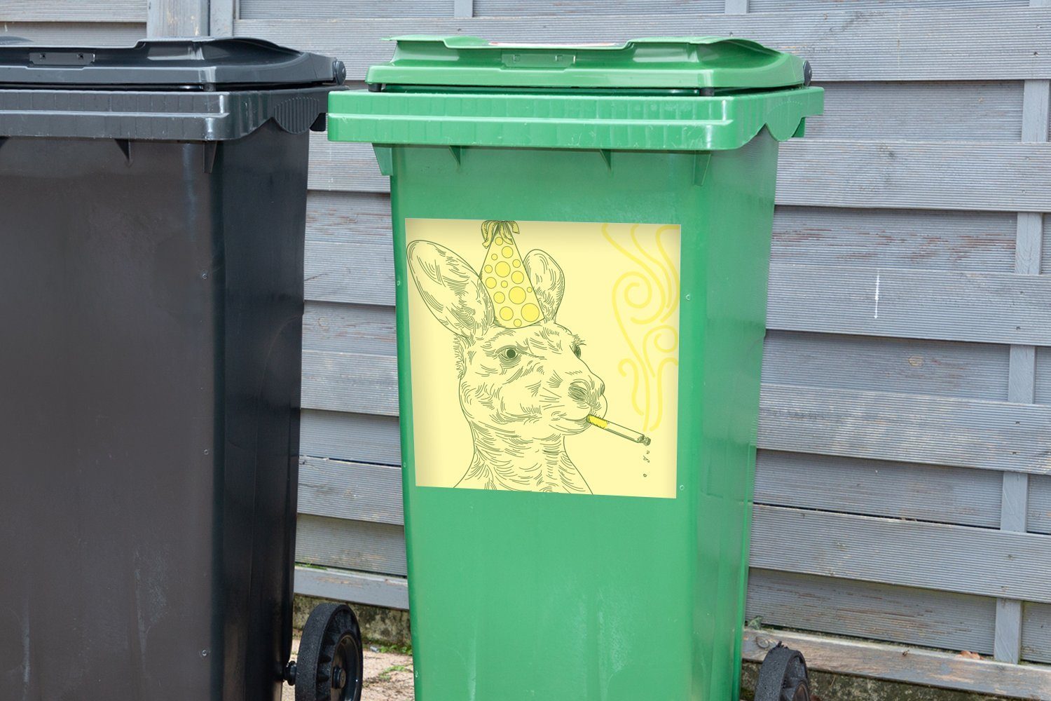 Eine Mülleimer-aufkleber, Mülltonne, rauchenden wilden MuchoWow Wandsticker Abfalbehälter eines Container, St), (1 Sticker, verrückte Kängurus Illustration