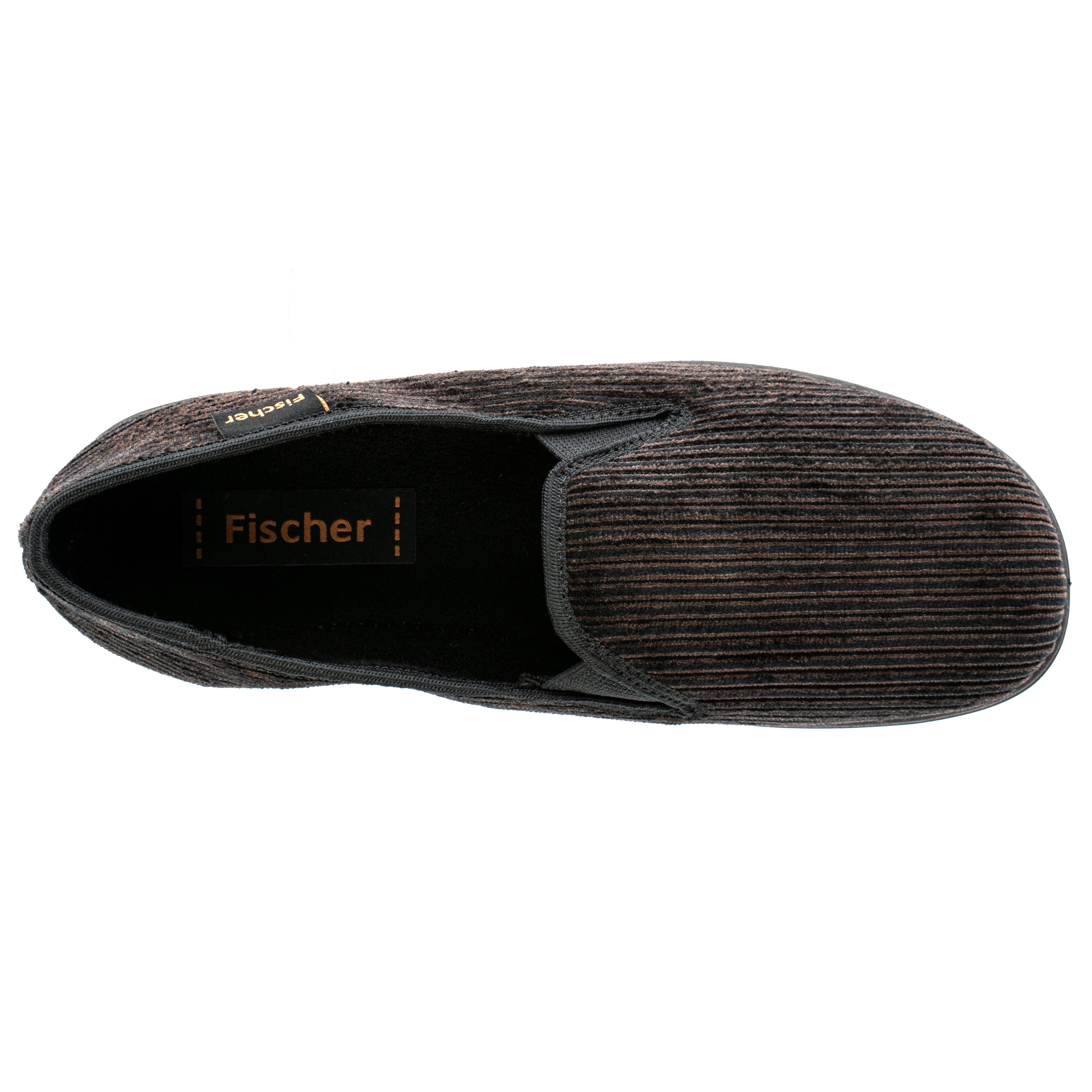 Fischer-Markenschuh Frank Hausschuh aus Streifencord, mit Frotteefutter, mit Gummizug