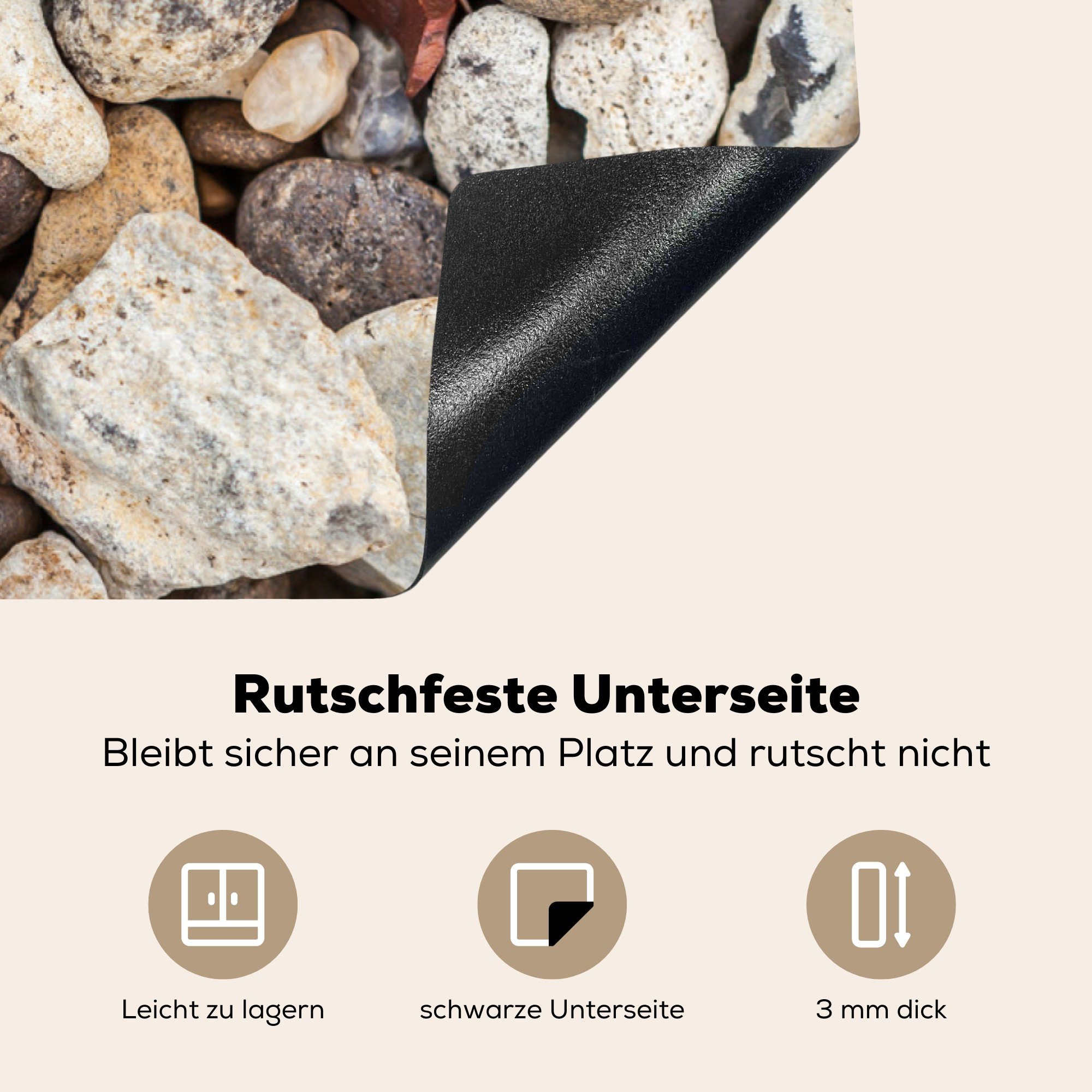 MuchoWow Herdblende-/Abdeckplatte Naturstein - tlg), 83x51 Arbeitsplatte Steine, Vinyl, für küche - (1 Schotter Ceranfeldabdeckung, cm