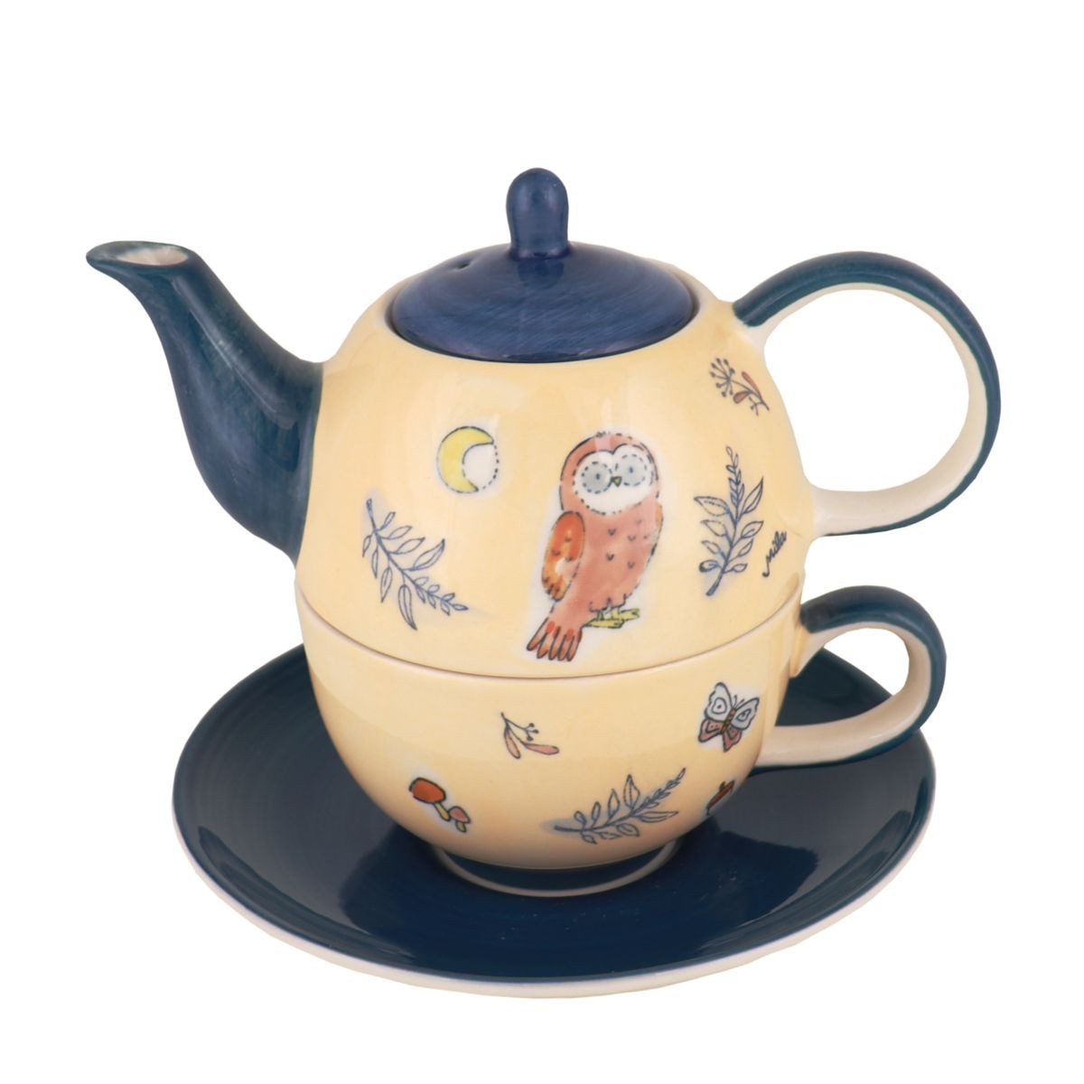 Mila Teekanne Mila Keramik Tee-Set Tea for One Herbst-Eule, 0.4 l, (Set, Tee-Set)