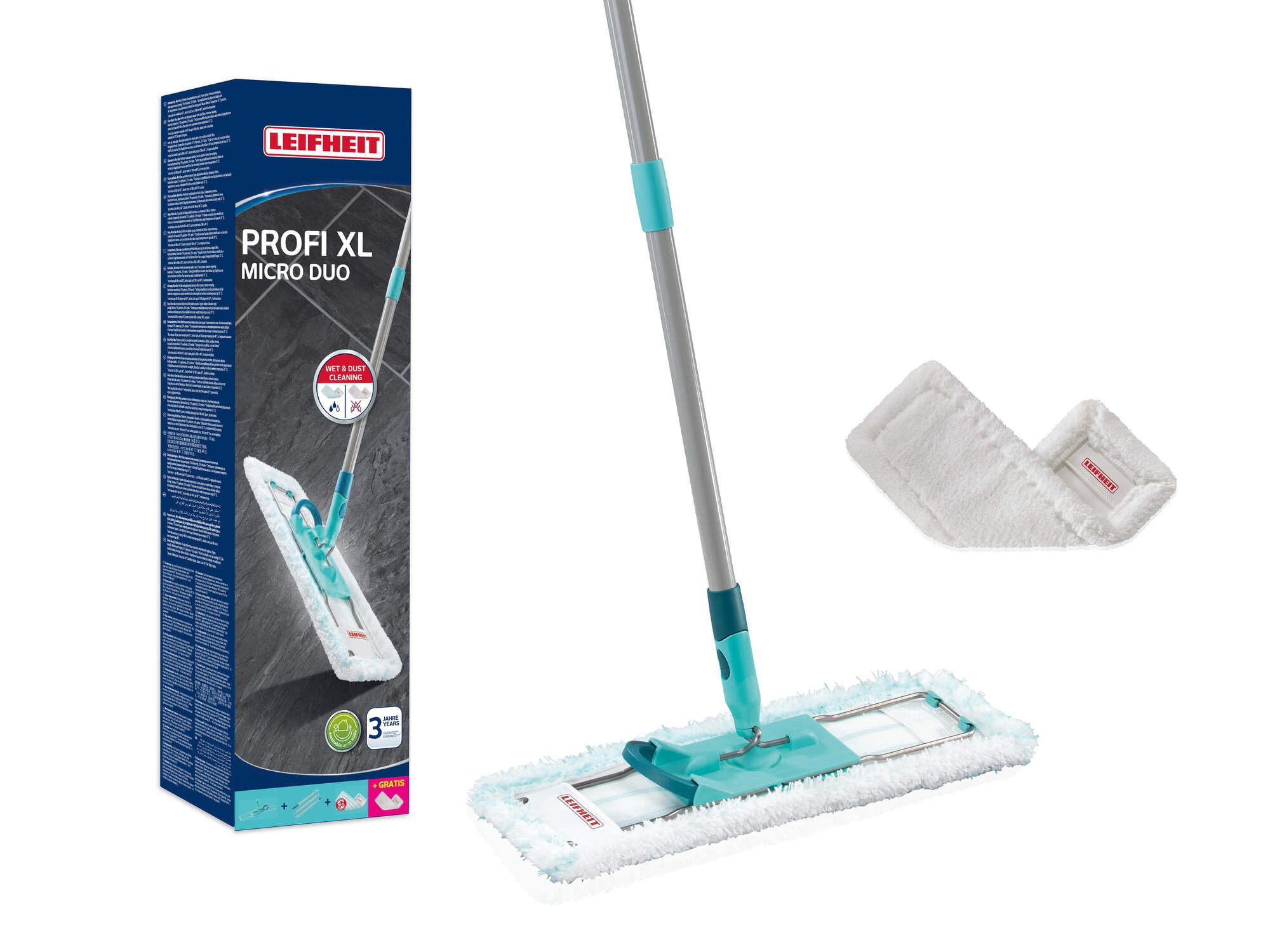 Leifheit Bodenwischer-Set Bodenwischer Profi XL micro duo + SUPERDUSTER XL (kompakte Box), (4-St), Für Böden & Leisten, starke Reinigung, wiederverwendbar