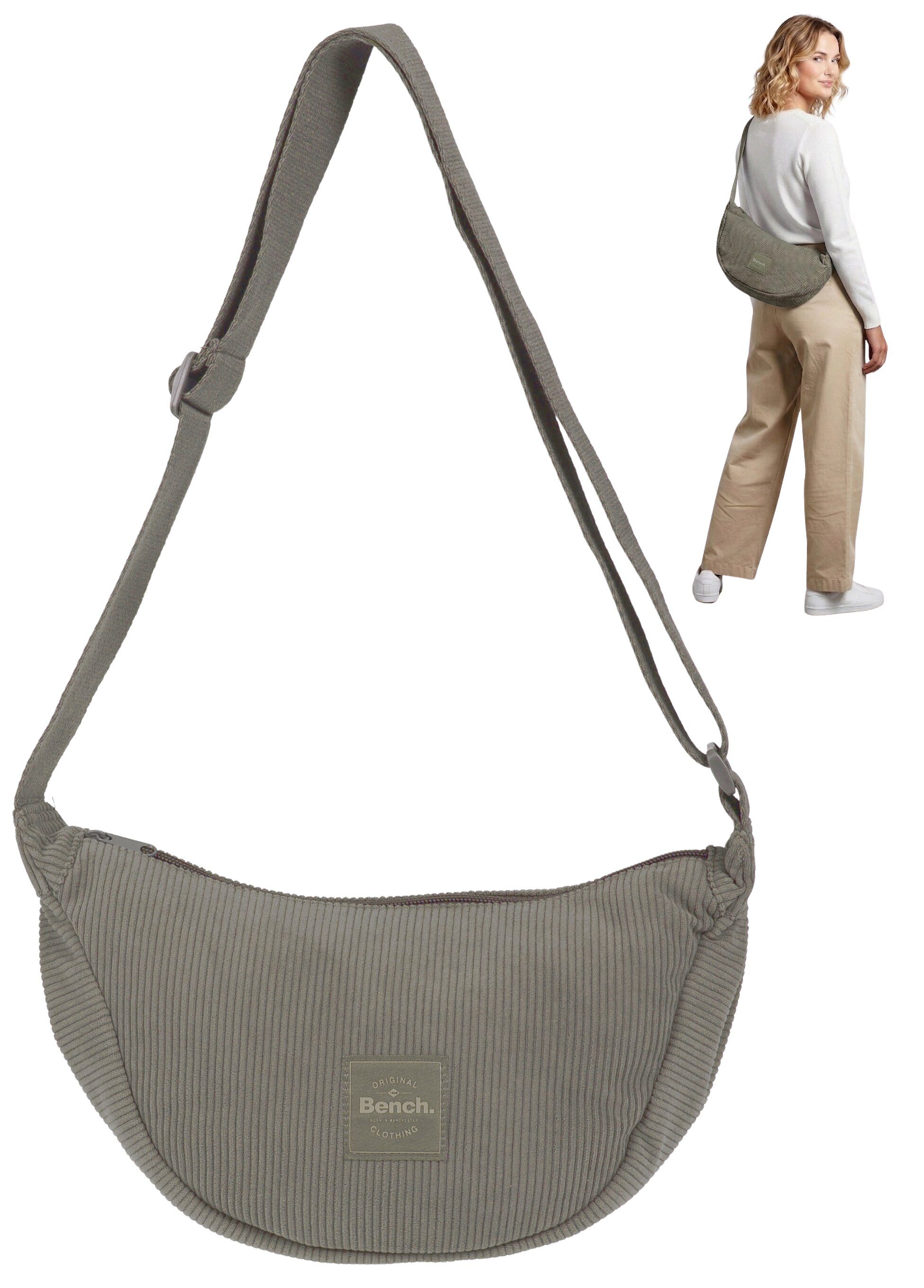 Bench. Handtasche Crossbag Moon Bag Schultertasche Slingbag Medium, Damentasche Damen Freizeittasche Mond Form Cord 64230 + Etui