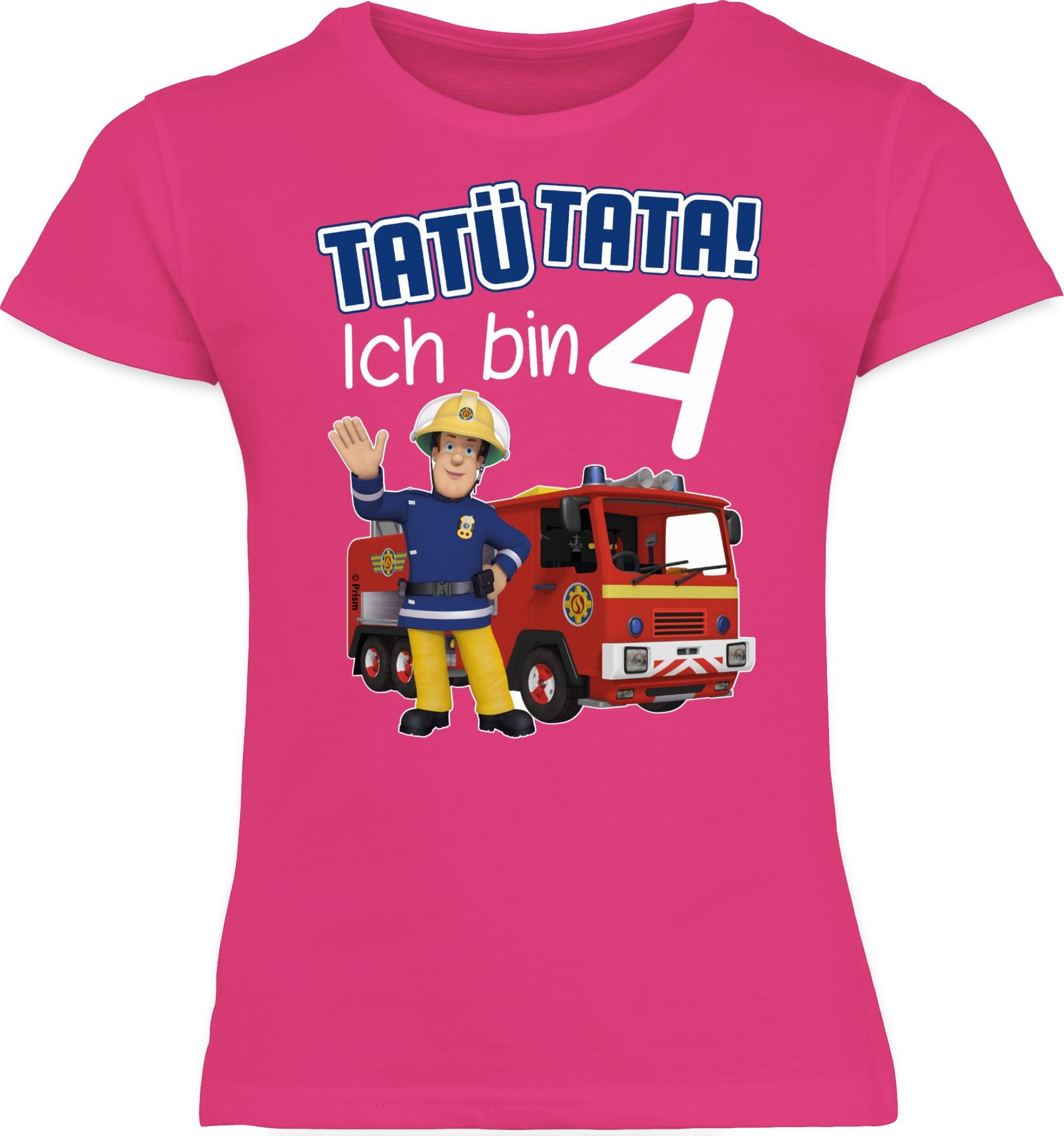 Shirtracer T-Shirt Tatü Tata Ich bin 4 Geburtstag I 4. Geburtstag Feuerwehr I Vierter Geb Feuerwehrmann Sam Mädchen