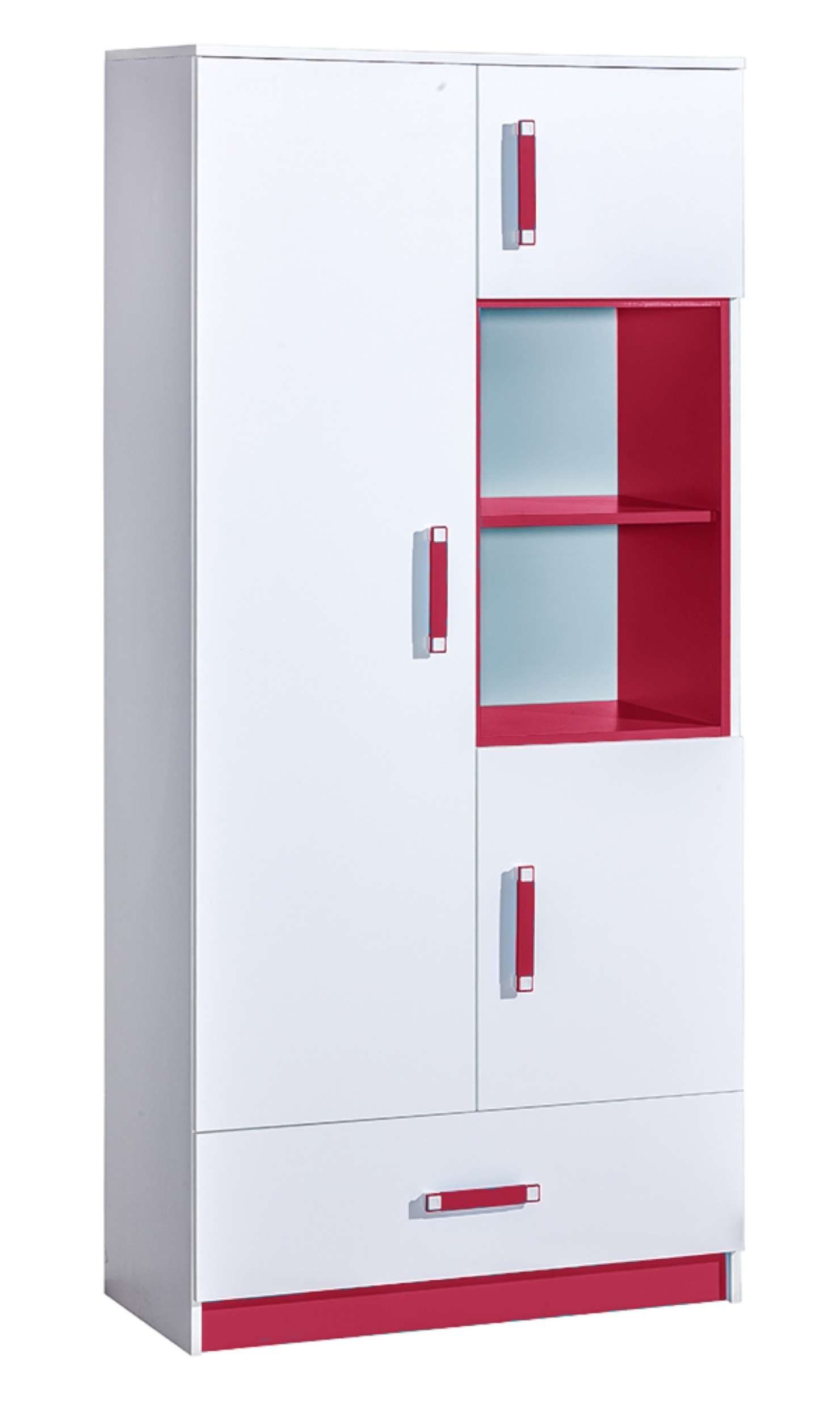 Taira mit Kinderschrank) Fächern Schublade, Stylefy für Weiß offenen Stauraum, und Rosa III Kinderkleiderschrank Kinder (Standschrank, Design 2 Vollauszug, viel Modern, -