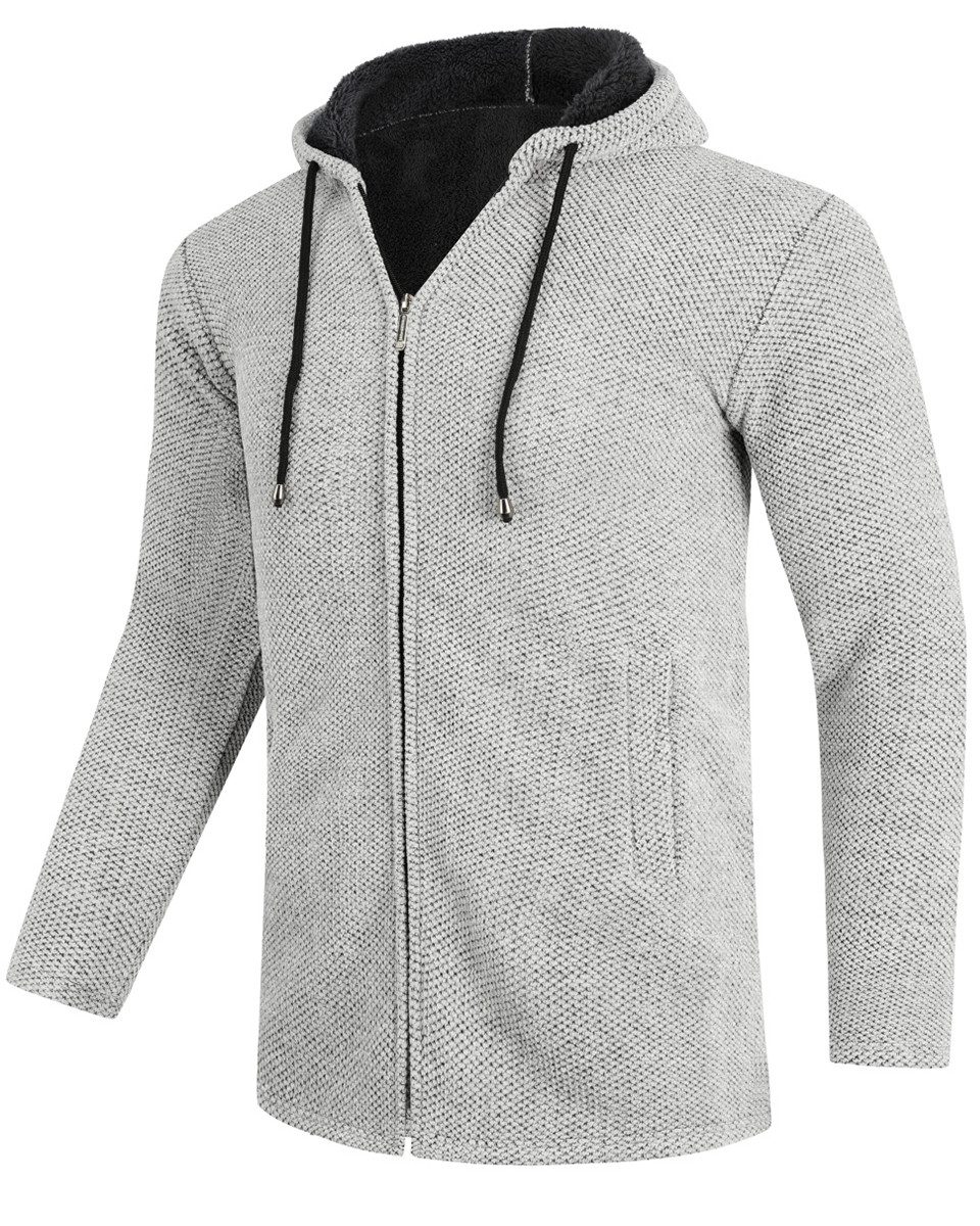 Allthemen Cardigan Herren Strickjacke mit Kapuze Lang Gefüttert Grobstrick günstig online kaufen