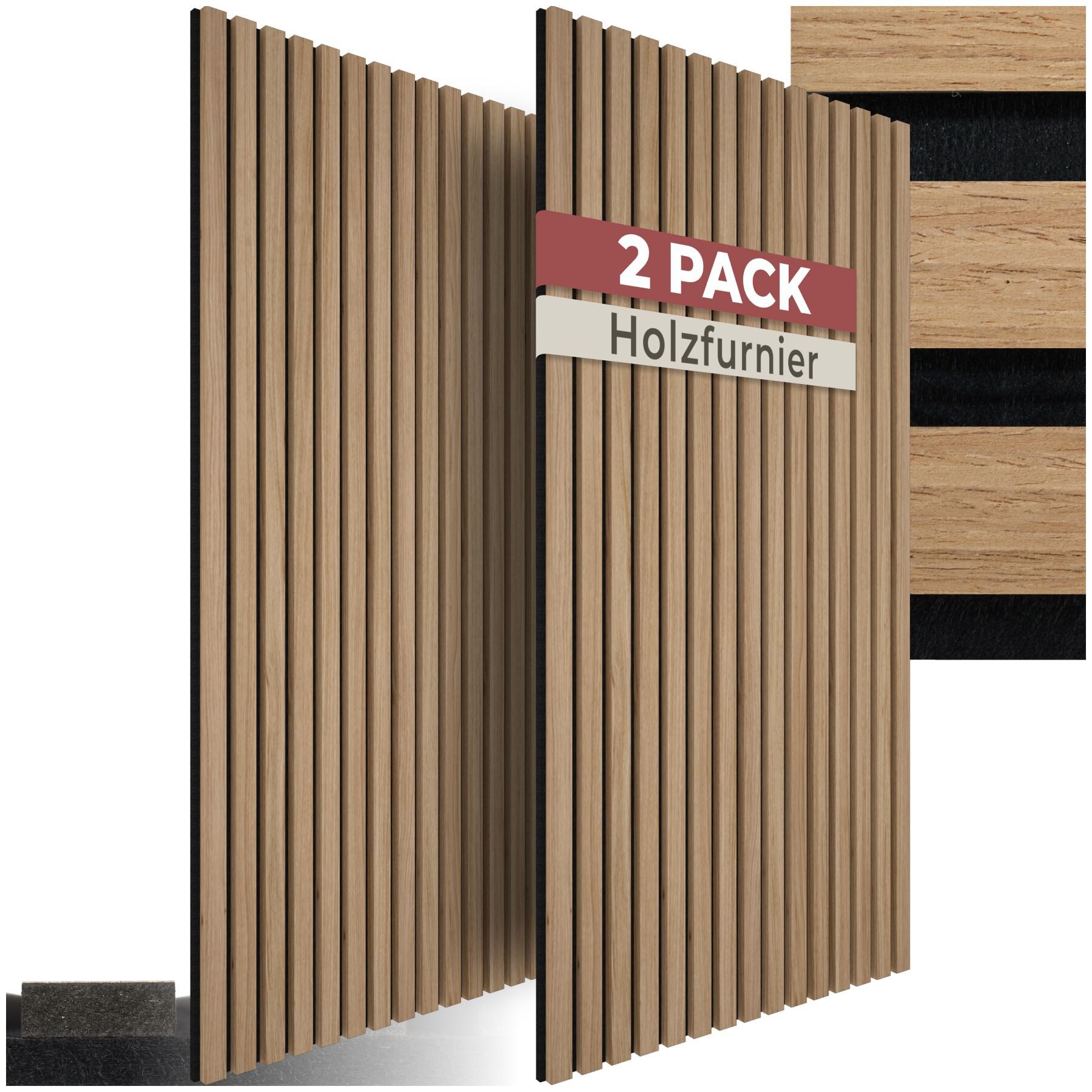 tectake Wandpaneel Akustikpaneele aus MDF und Echtholzfurnier - Eiche, BxL: 50x110 cm, 0.55000000000000004 qm, (Holzpaneele Sonic Wall II, 2-tlg., Größe flexibel anpassbar) schallabsorbierender Filz, einfache Montage mit Kleber oder Schrauben
