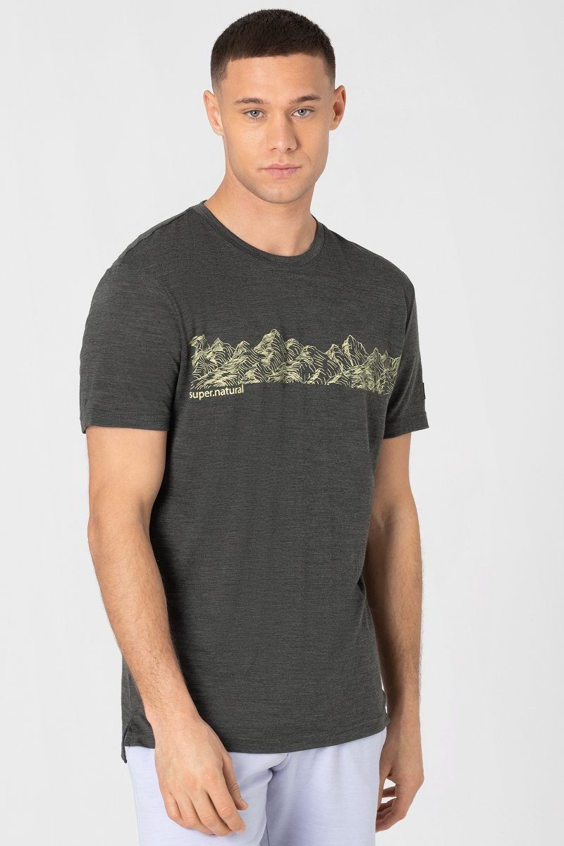 SUPER.NATURAL T-Shirt Merino T-Shirt M CONTOUR TEE alpiner Print, Merino-Materialmix