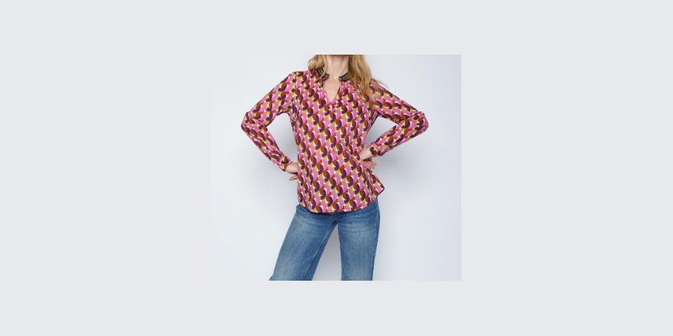 Hemdbluse Damenbluse EMILY VAN DEN BERGH beere geometrisch