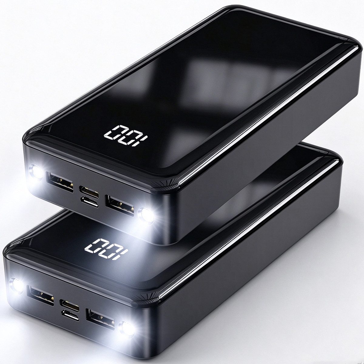 Pdgrid 24000 mAh Schnellladen mit Taschenlampe Externer Powerbank 4 Ausgänge: 2x USB-A, 1×Type-C, 1×Micro 24000 mAh, für iPhone 17/16/15, …