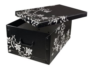 Home4You Aufbewahrungsbox, Schwarz, Blumenranken in Weiß, recycelter Karton (1 St)