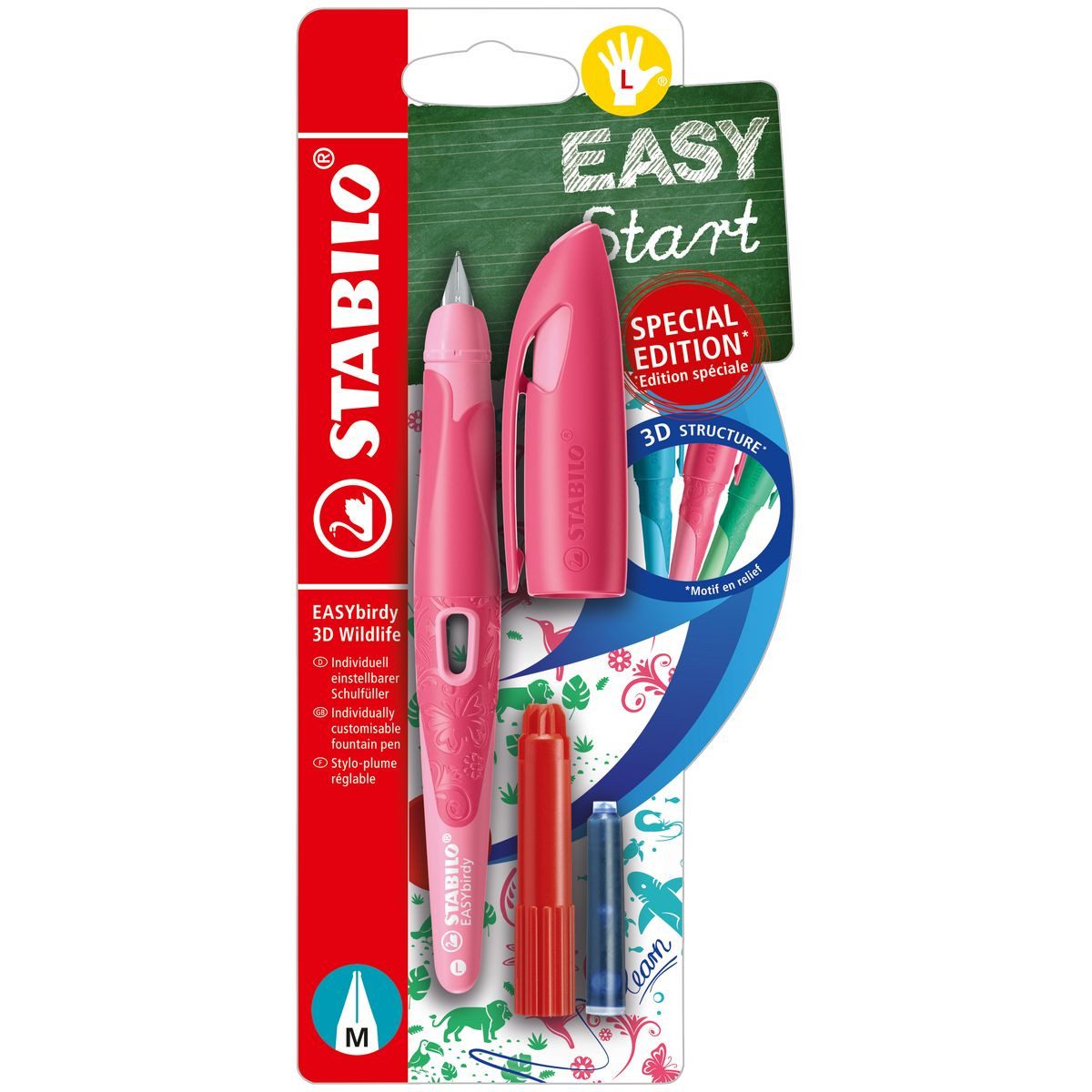 STABILO Füller STABILO Schulfüller EASYbirdy 3D Wildlife M LH rosa inkl. Patrone