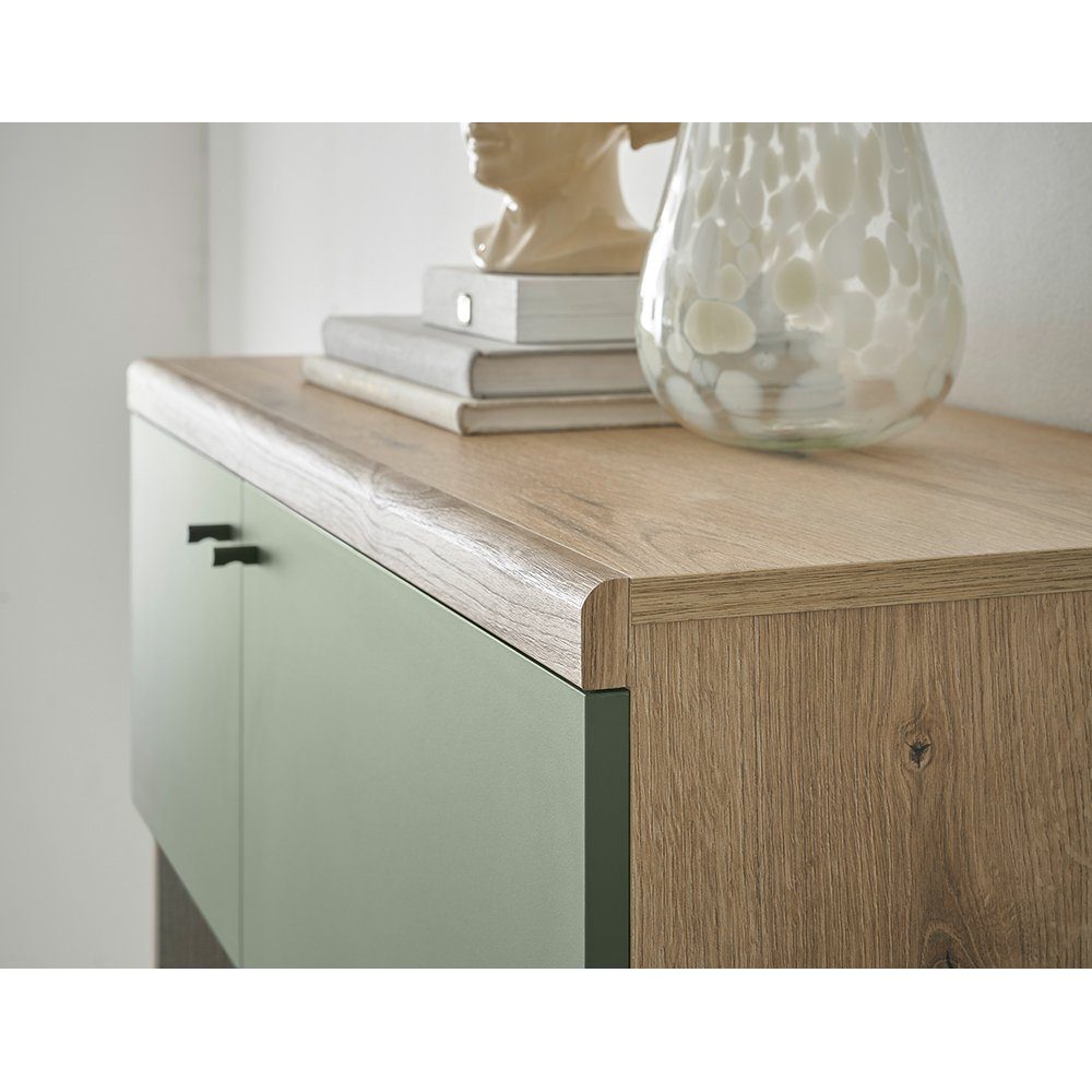 Lomadox Vitrine AVEZZANO-61 Evoke Eiche Nb. mit grün, 2 Türen, Softclose, B/H/T ca. 90/134/40cm