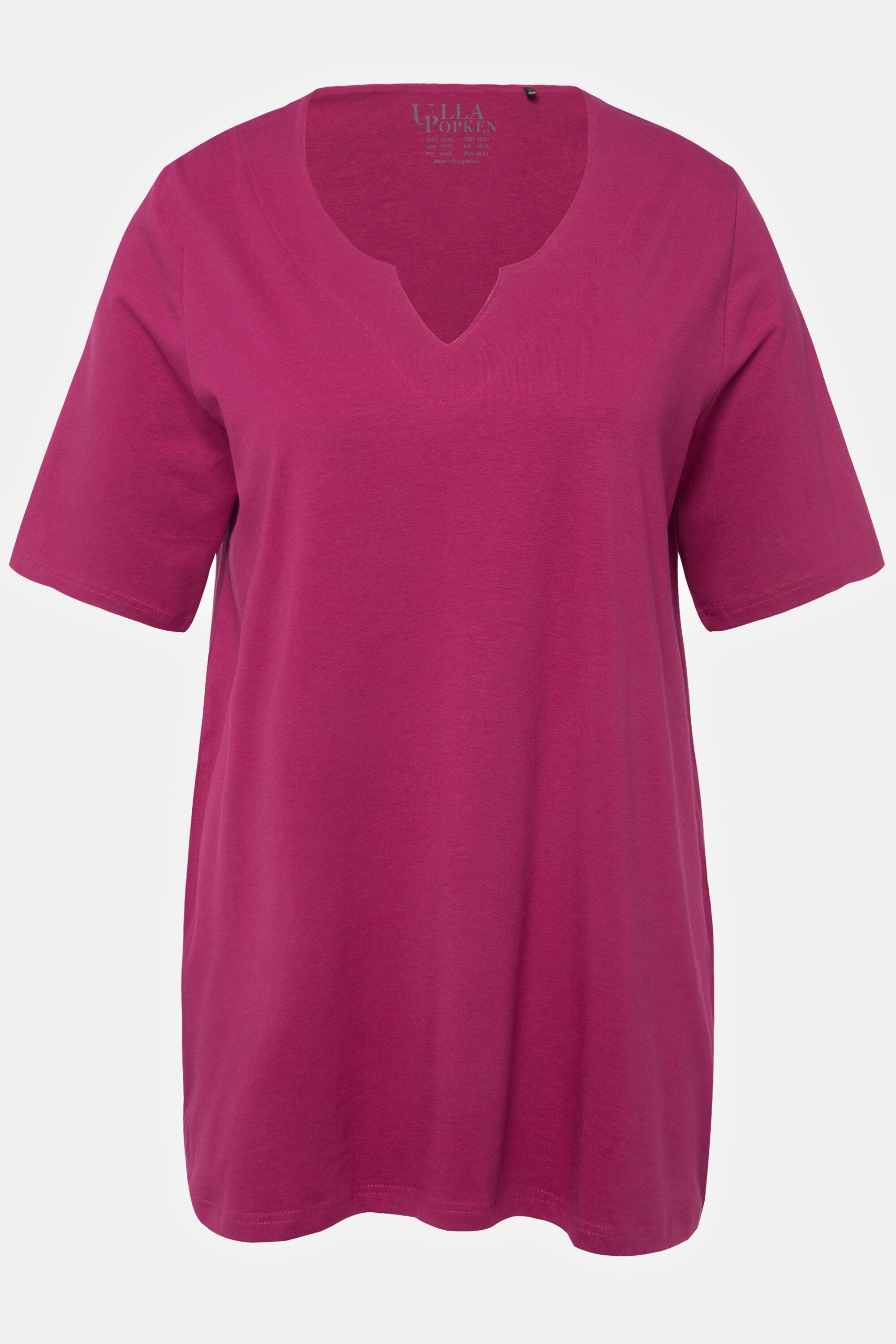 Ulla Popken Tunika-Ausschnitt purpur A-Linie Rundhalsshirt dunkles Halbarm T-Shirt