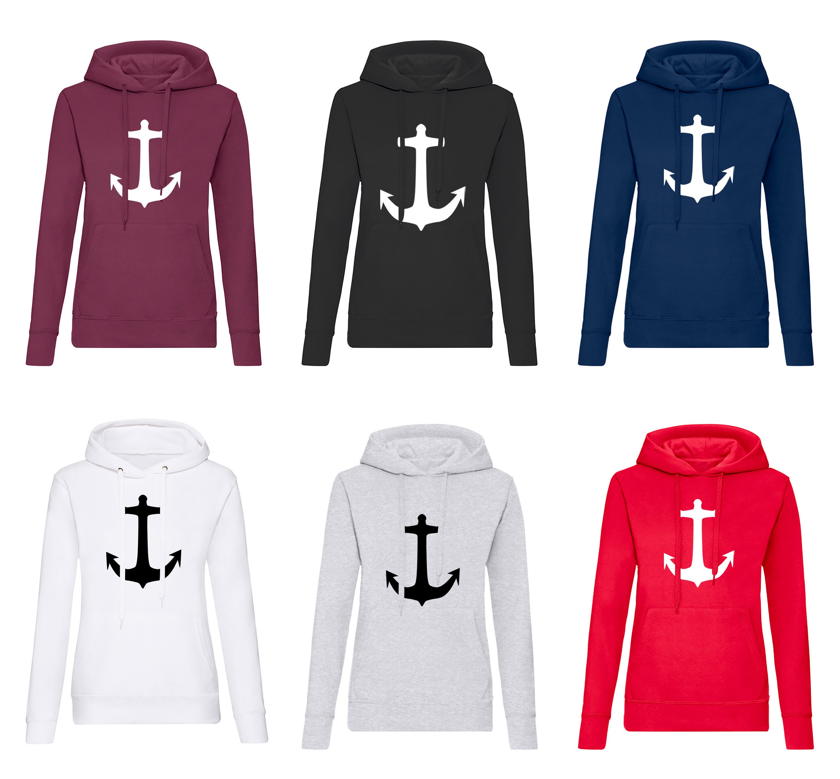Blondie & Brownie Hoodie Anker Damen Hoodie Baumwollmix Casual Kapuze Komfort Stil (Einzelartikel) Damen Hoodie Anker Print Baumwollmix Kapuze Casual Komfort