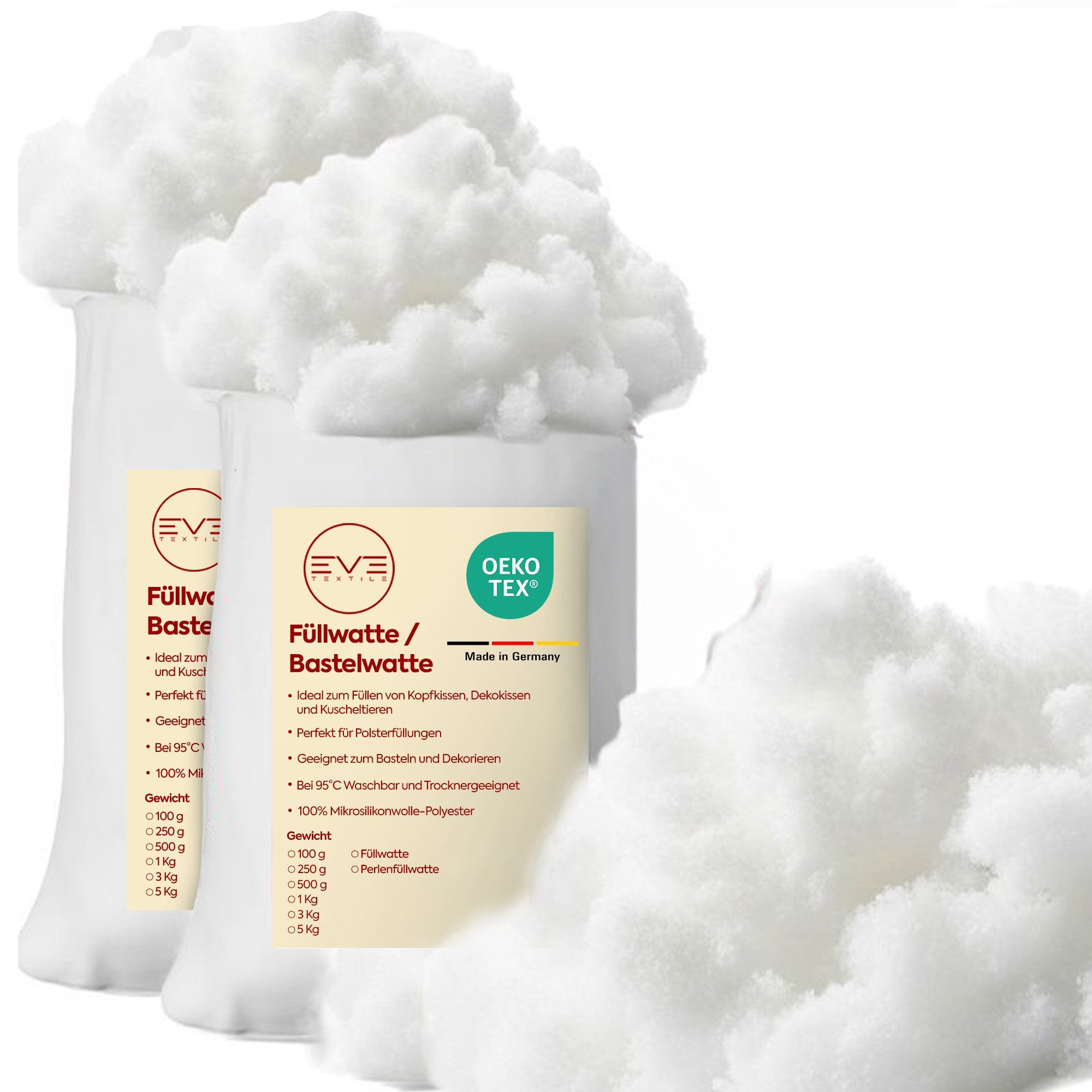 Eve Textile GmbH Kissenfüllung Füllwatte Weich Polyester Füllung Kissen Kuscheltiere DIY-Projekte, Perlenfüllwatte Formstabil Waschbar & Hypoallergen Trocknergeeignet