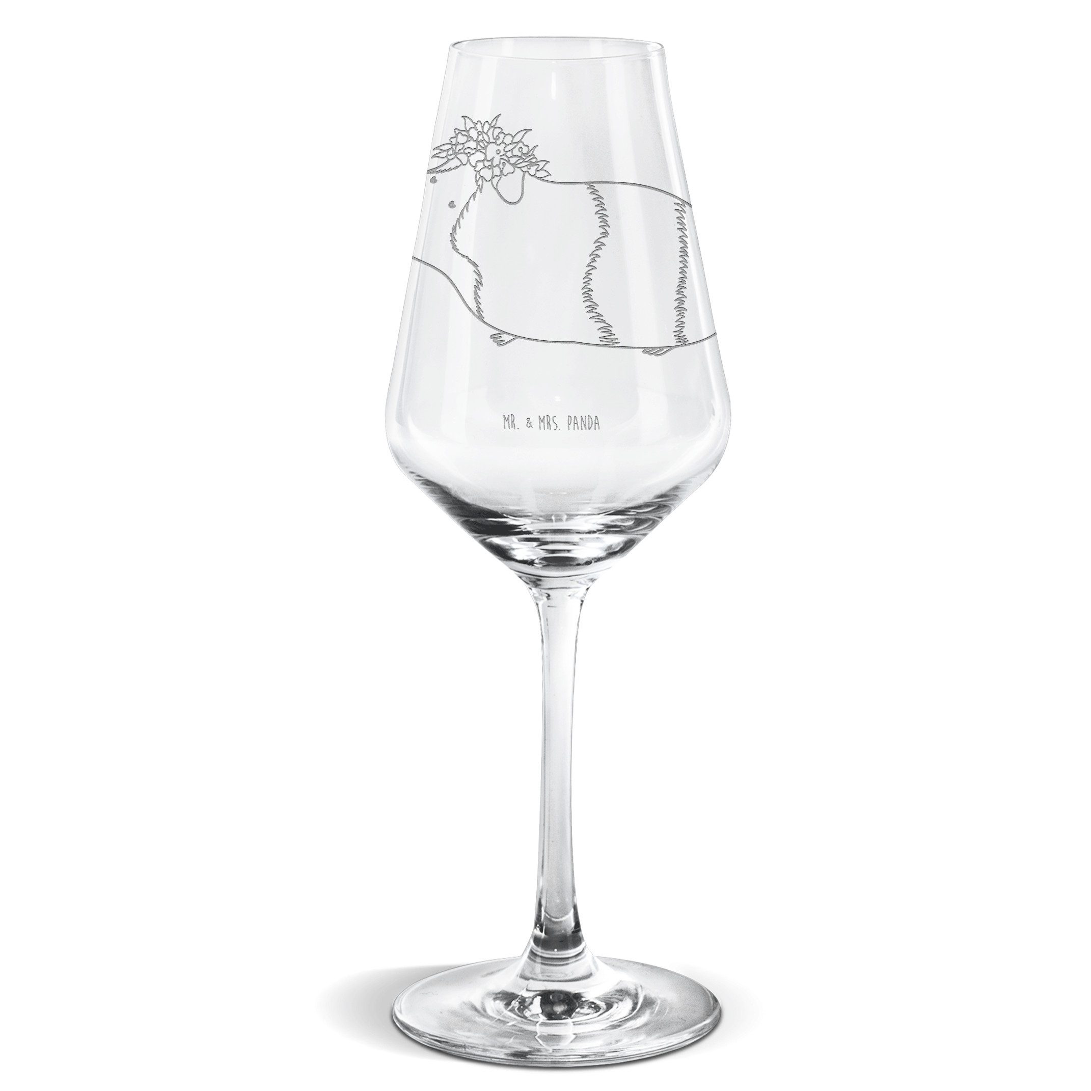 Mr. & Mrs. Panda Weißweinglas Meerschweinchen Weisheit - Transparent - Geschenk, Wunderland, Wunder, Premium Glas, Liebevoll gestaltet