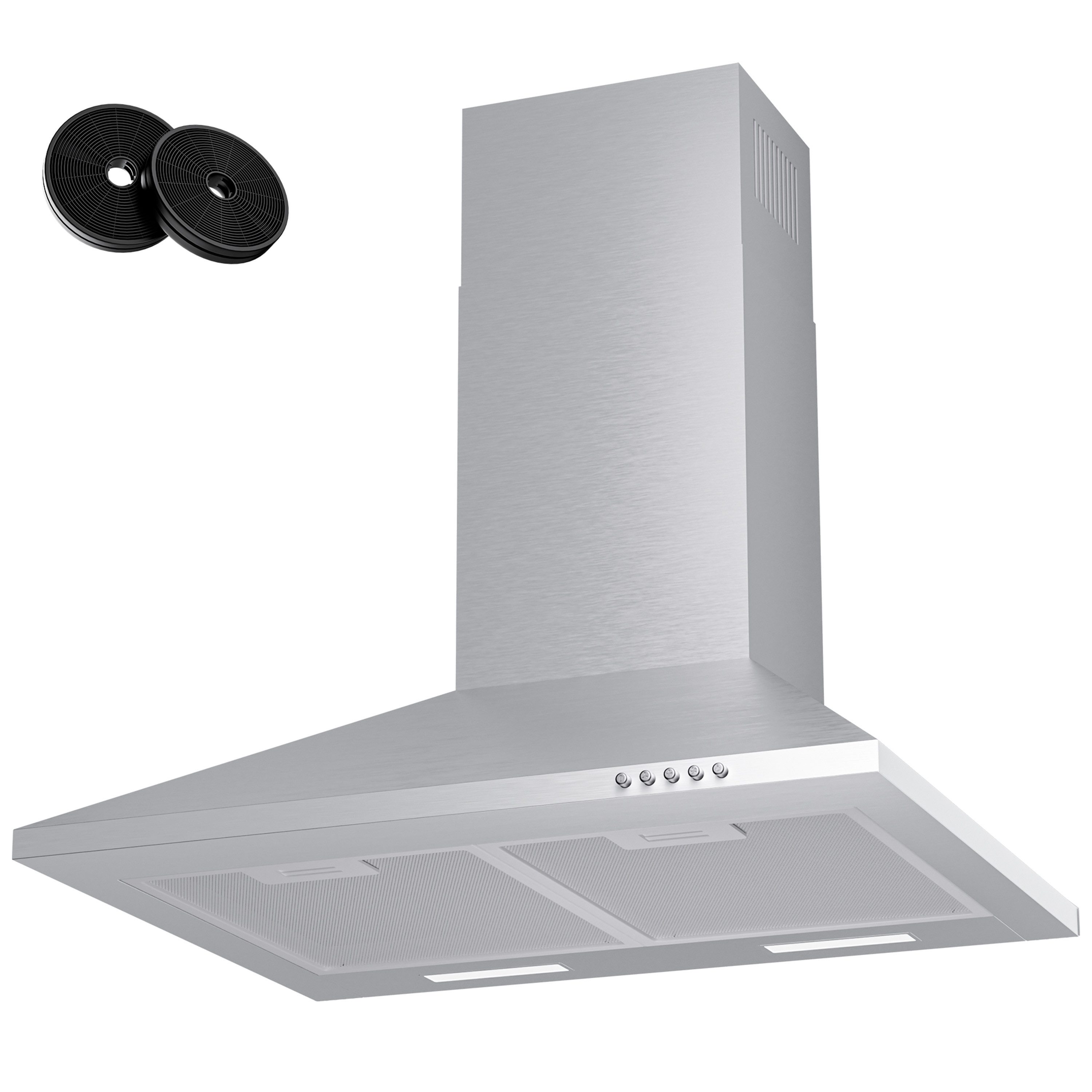 Levivo Wandhaube A+++ 410 m³/h Dunstabzugshaube 60cm und 90cm Umluft & Abluft Aktivkohlefiltern, Fettfiltern, LED-Beleuchtung
