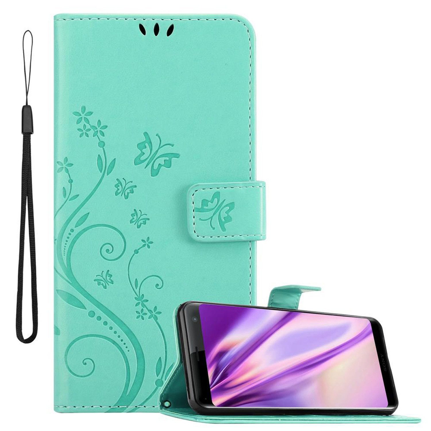 Cadorabo Handyhülle für Sony Xperia XZ3 Hülle Sony Xperia XZ3, Hülle Schutzhülle Blumen Flower mit Standfunktion Kartenfach Magnet