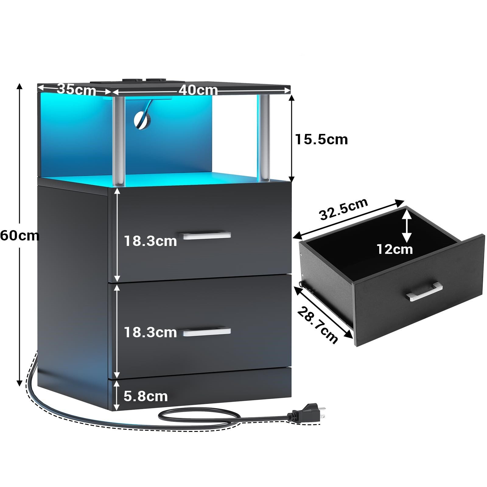 MSMASK Nachttisch Moderner Beistelltisch mit LED-Leuchten und 2 Schubladen günstig online kaufen