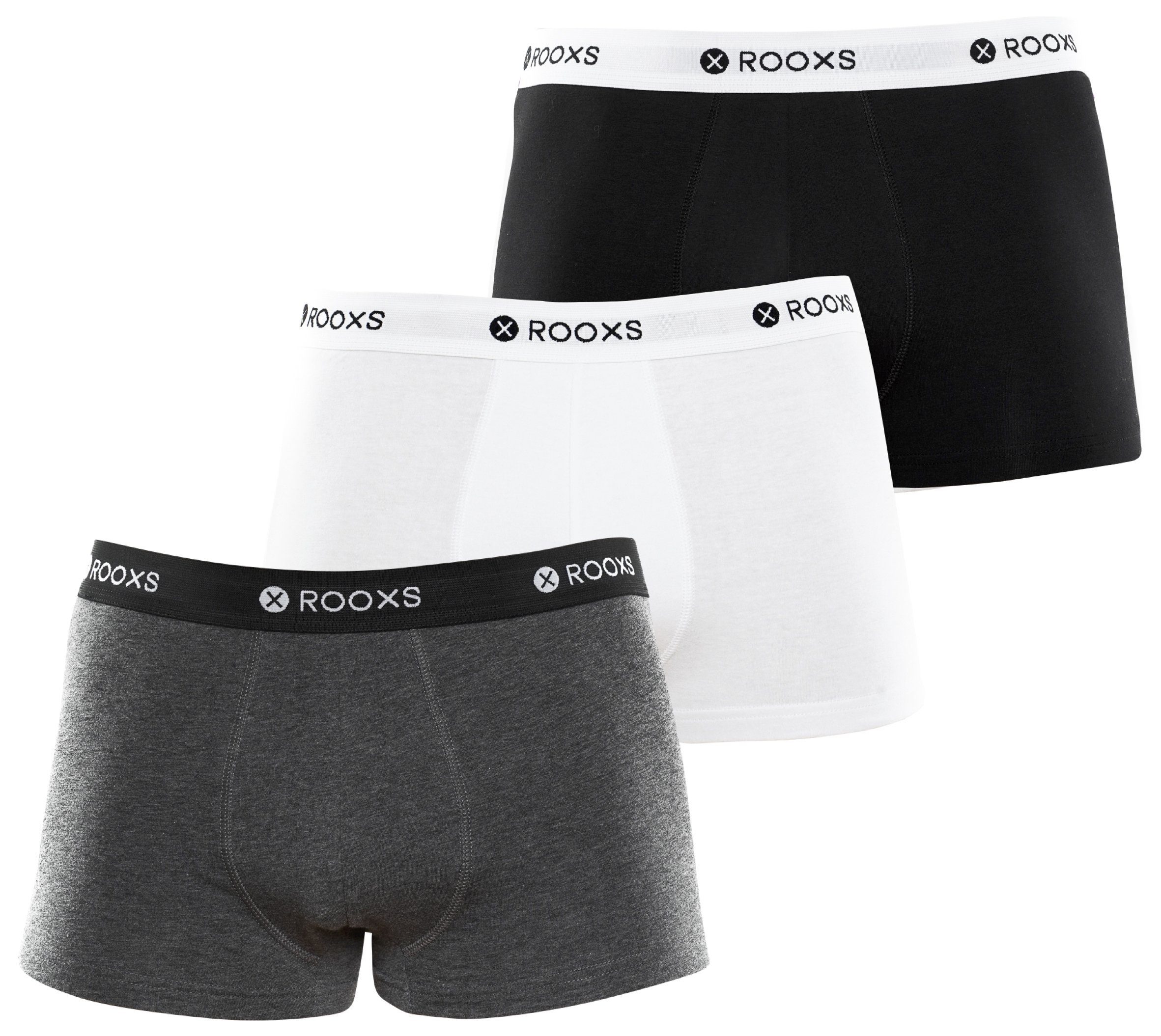 ROOXS Boxershorts Enge Unterhosen Herren (3-St) Retroshorts Weiß, Baumwolle (Grau, Mix Schwarz) Männer