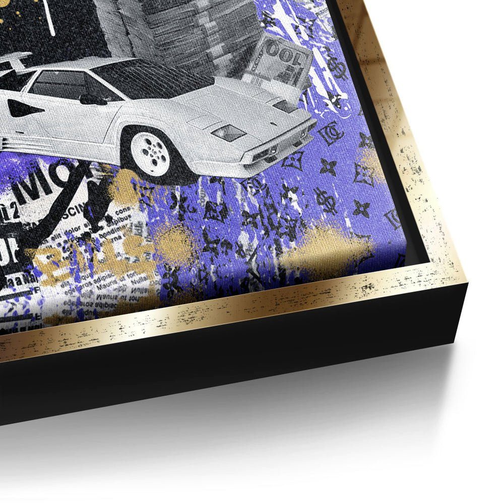 DOTCOMCANVAS® Leinwandbild, - Autos goldener mit Wandbild Business Rahmen Premium Geld, in Motivationsbild Violett