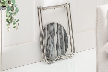 riess-ambiente Beistelltisch NOBLE II Ø40cm grau / silber (Einzelartikel, 1-St), Wohnzimmer · Handarbeit · Marmor · Metall · rund · abnehmbare Platte