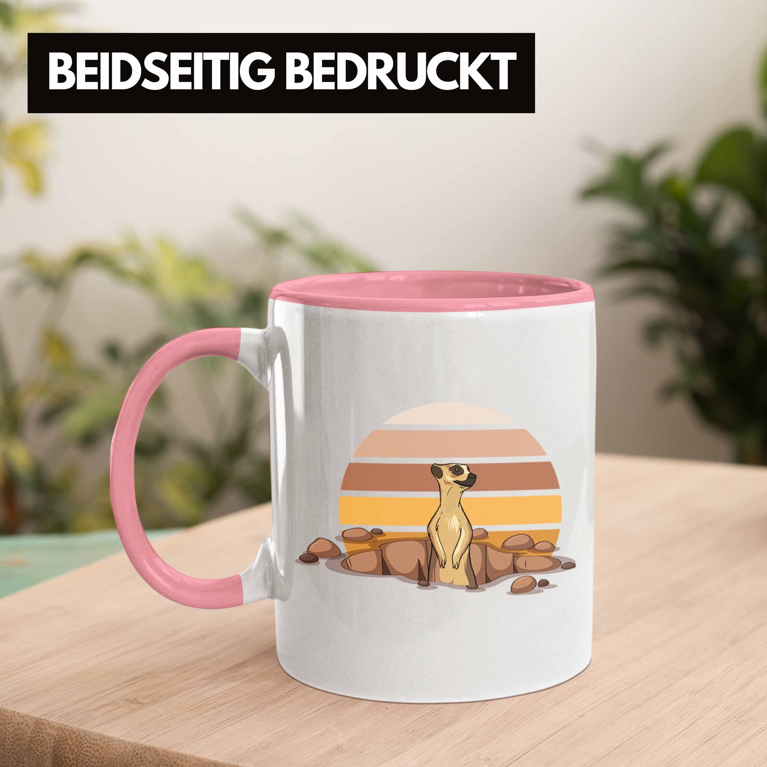 für - Trendation Geschenk Tasse Rosa Tasse Tierliebhaber Erdmännchen Tolles Grafik